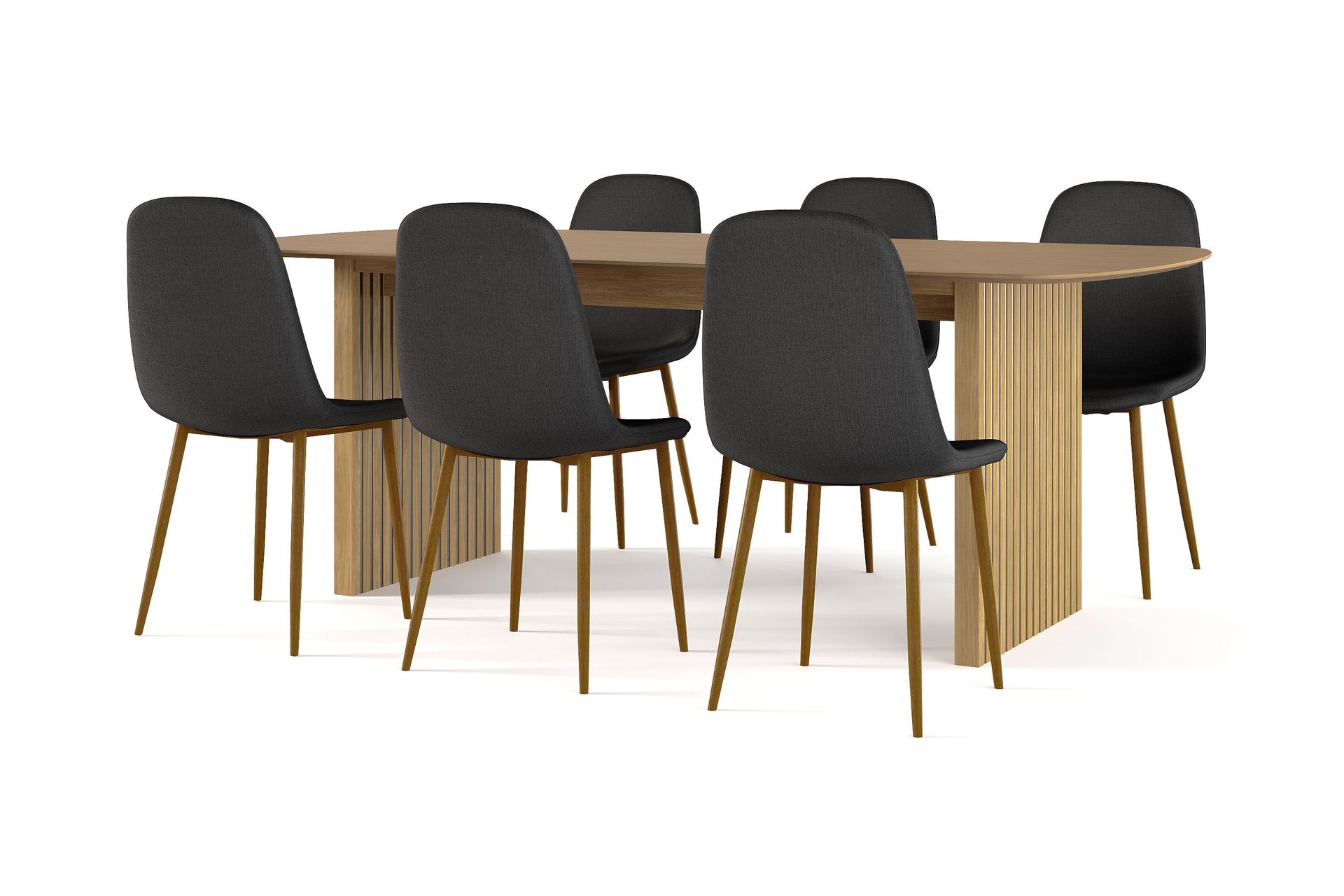Richeto Matbord 210 cm ek +  6 st Nibe stol svart med ek ben - Natur/Svart
