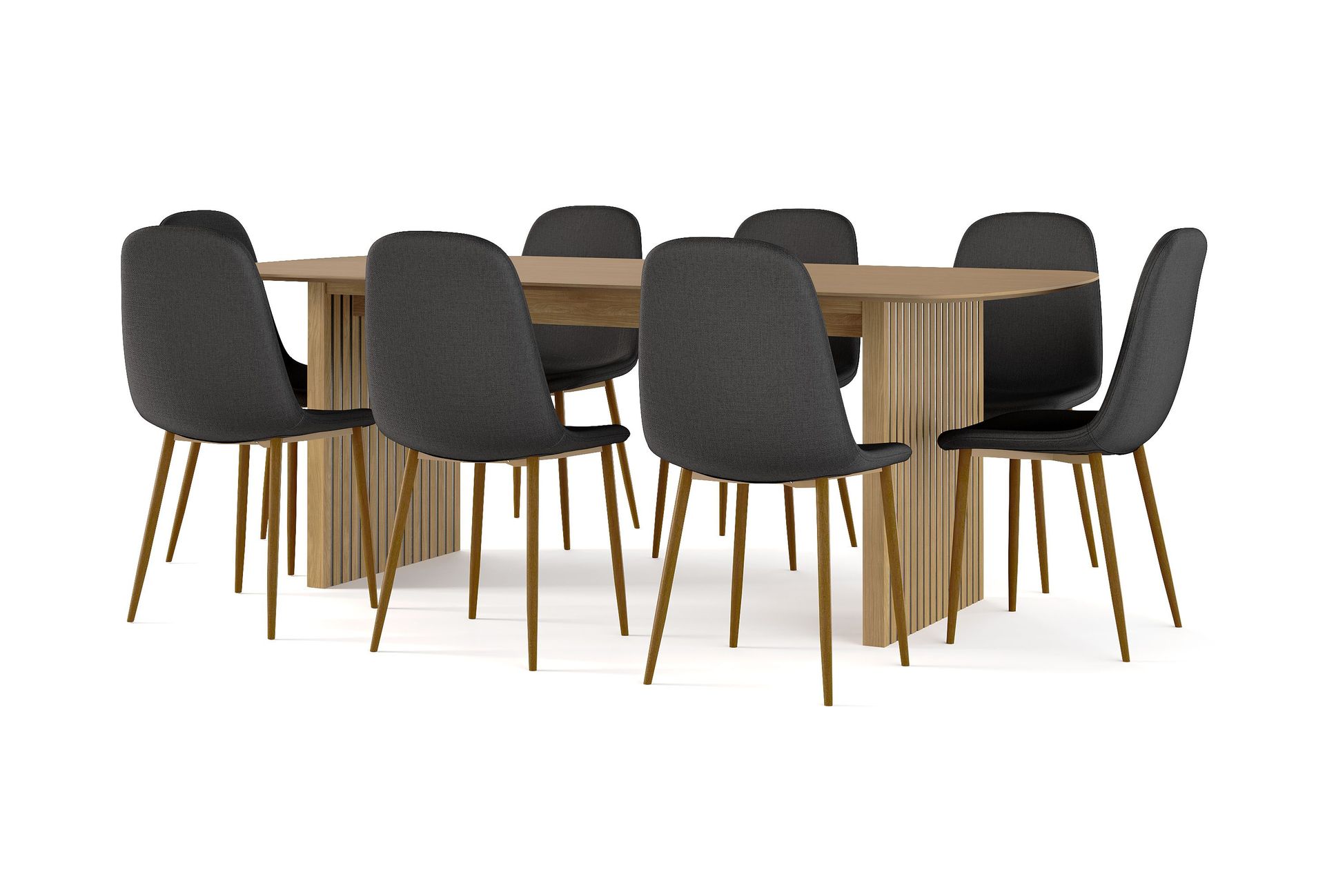 Richeto Matbord 210 cm ek +  8 st Nibe stol svart med ek ben - Natur/Svart