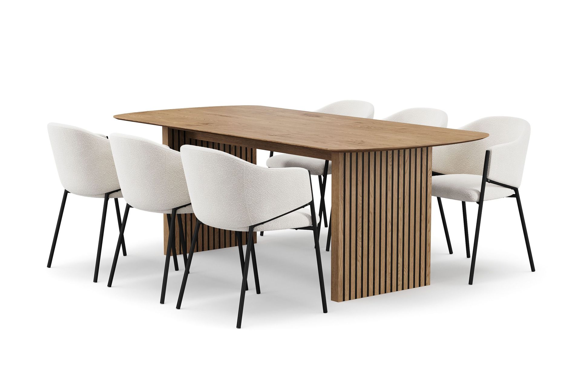 Richeto Matbord 210 cm med 6 Filip Matstolar - Naturlig finish / Vit Bouclé