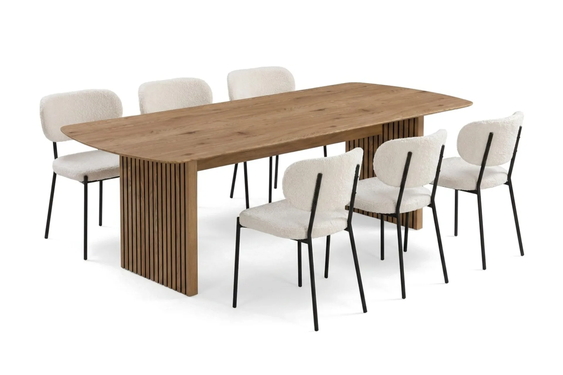 Richeto Matbord 210 cm med 6 st Gemmiano Stolar i Teddy - Brun, Vit