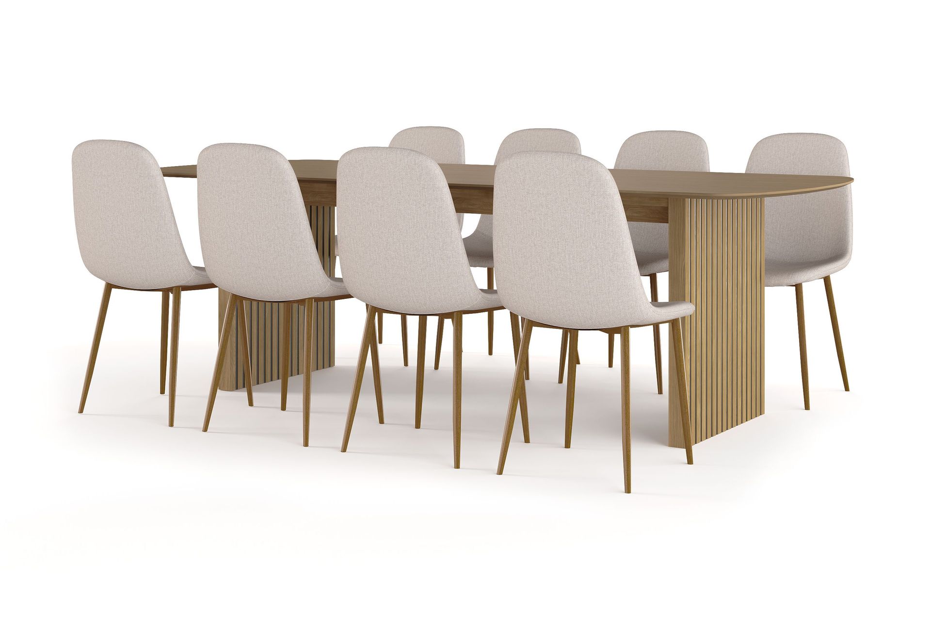 Richeto Matbord 240 cm ek +  8 st Nibe stol beige med ek ben - Natur/Beige
