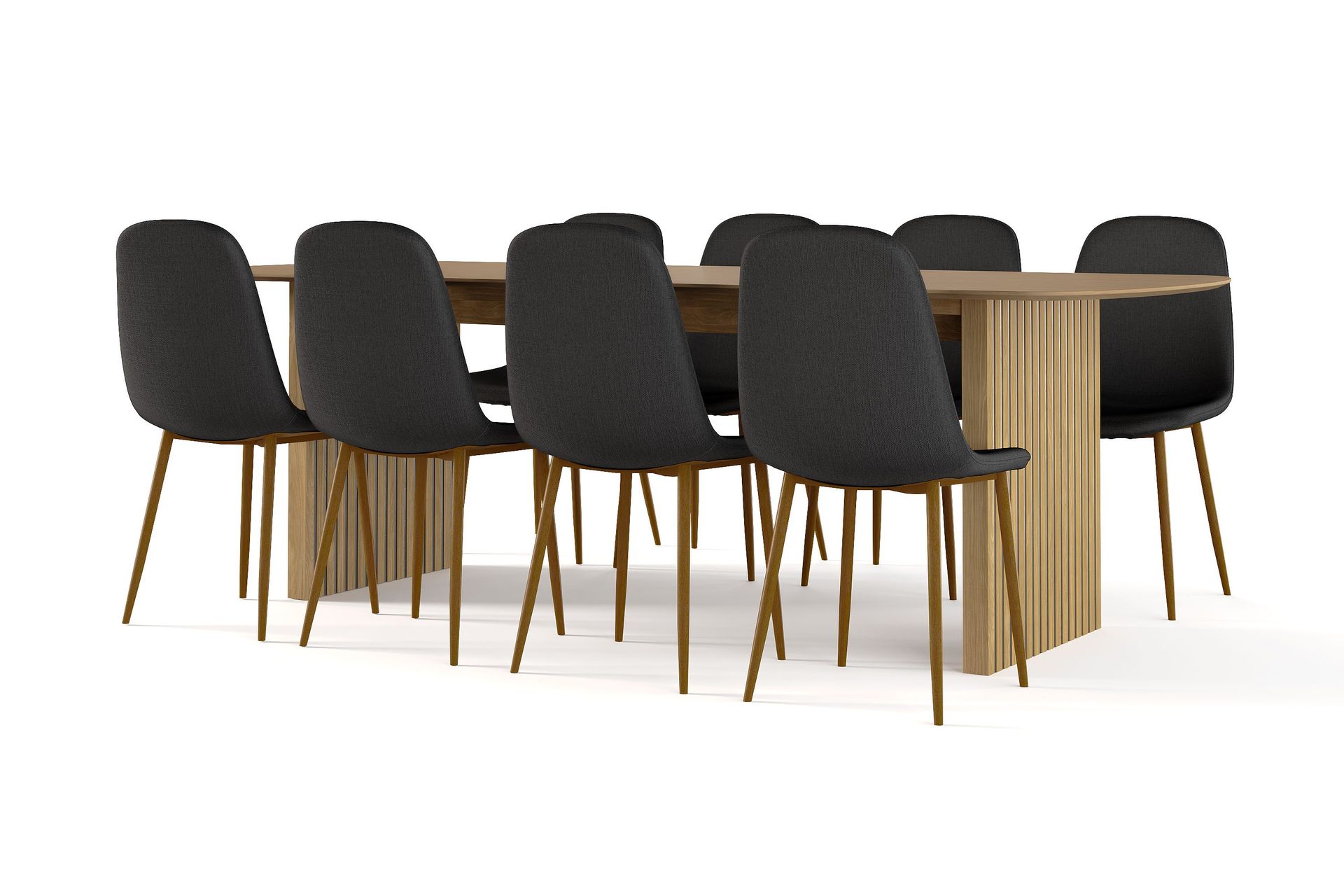 Richeto Matbord 240 cm ek +  8 st Nibe stol svart med ek ben - Natur/Svart