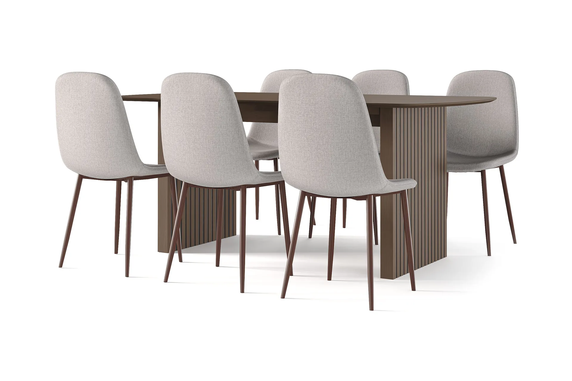 Richeto Matbord Rökt Ek 180 cm valnöt +  6 st Nibe stol beige med valnöt ben - Brun/Beige