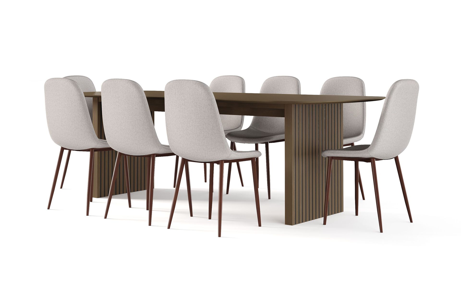 Richeto Matbord Rökt Ek 240 cm valnöt +  8 st Nibe stol beige med valnöt ben - Brun/Beige