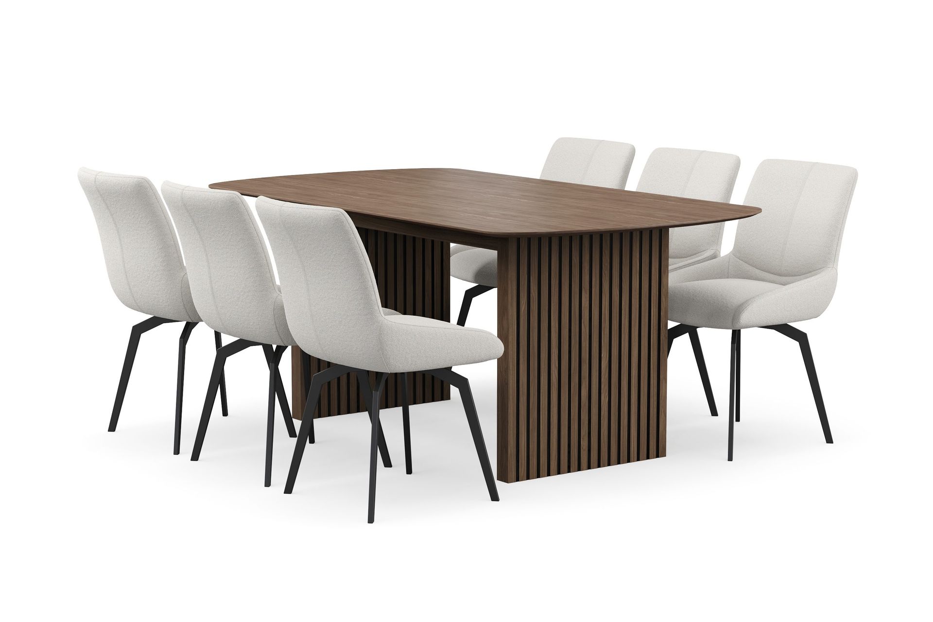 richeto matgrupp 180 cm med 6 mora snurrstolar - rökt ek/ljusbeige