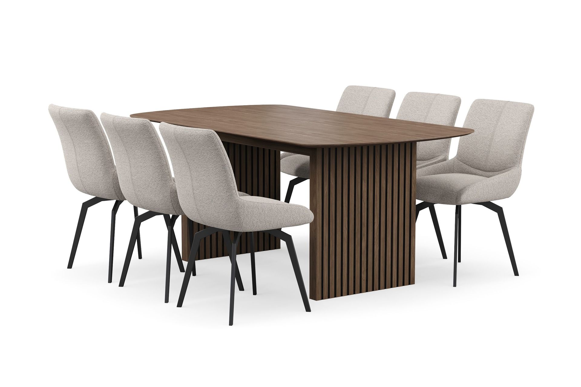 richeto matgrupp 180 cm med 6 mora snurrstolar - rökt ek/mörkbeige