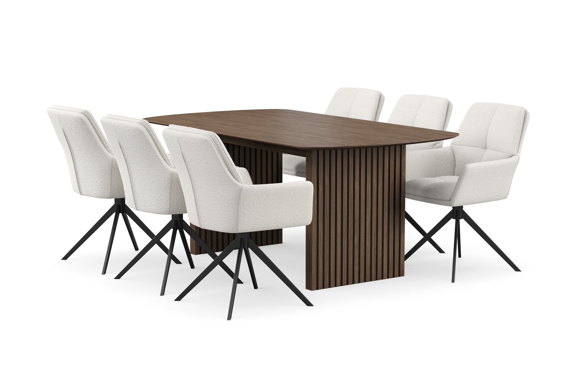 richeto matgrupp 180 cm med 6 torsby snurrstolar - rökt ek/ljusbeige