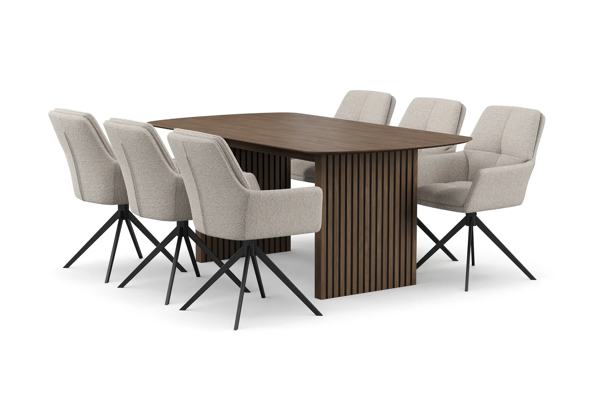 Richeto Matgrupp 180 cm med 6 Torsby Snurrstolar - R&ouml;kt ek/M&ouml;rkbeige