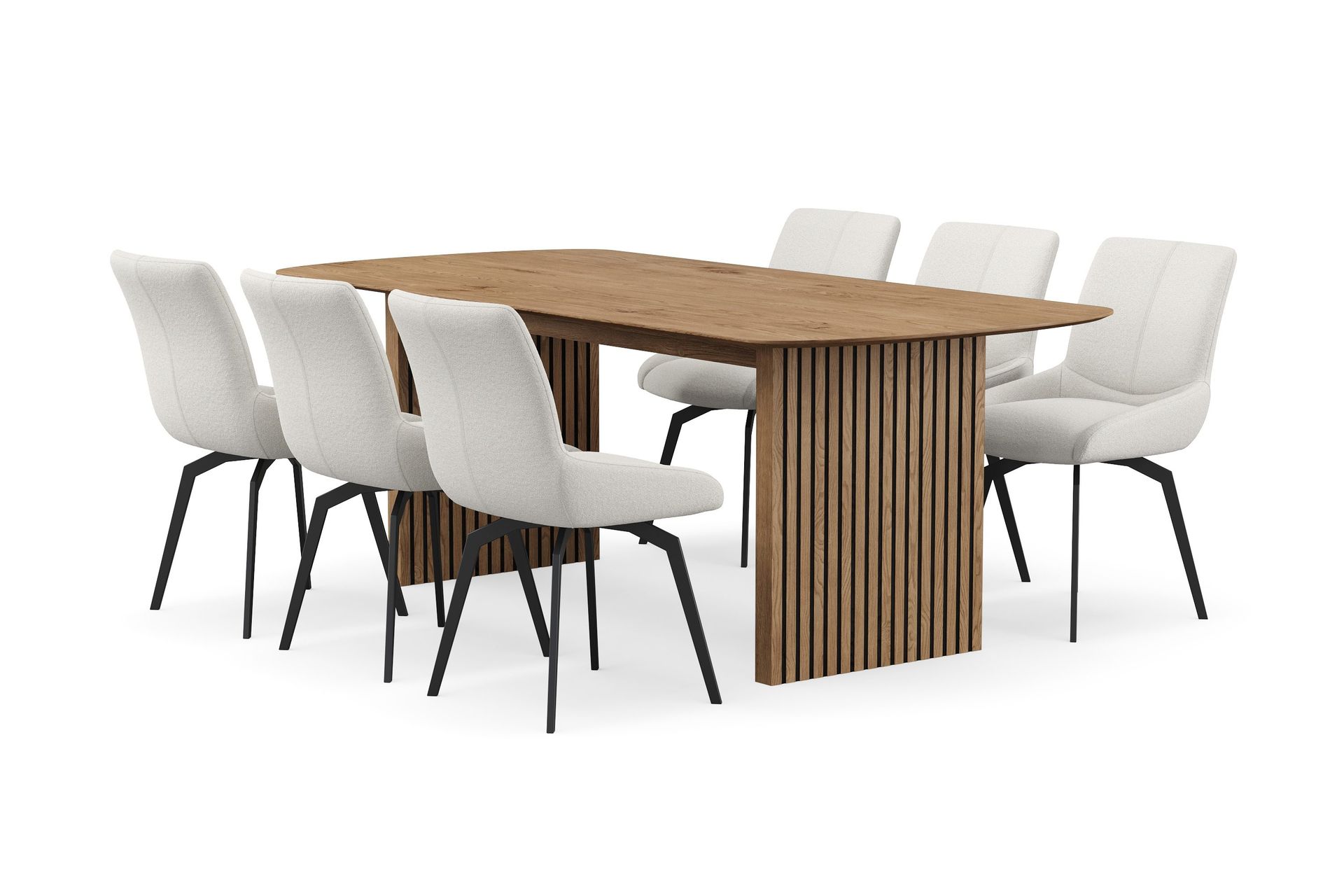 Richeto Matgrupp 210 cm med 6 Mora Snurrstolar - Naturlig finish/Ljusbeige