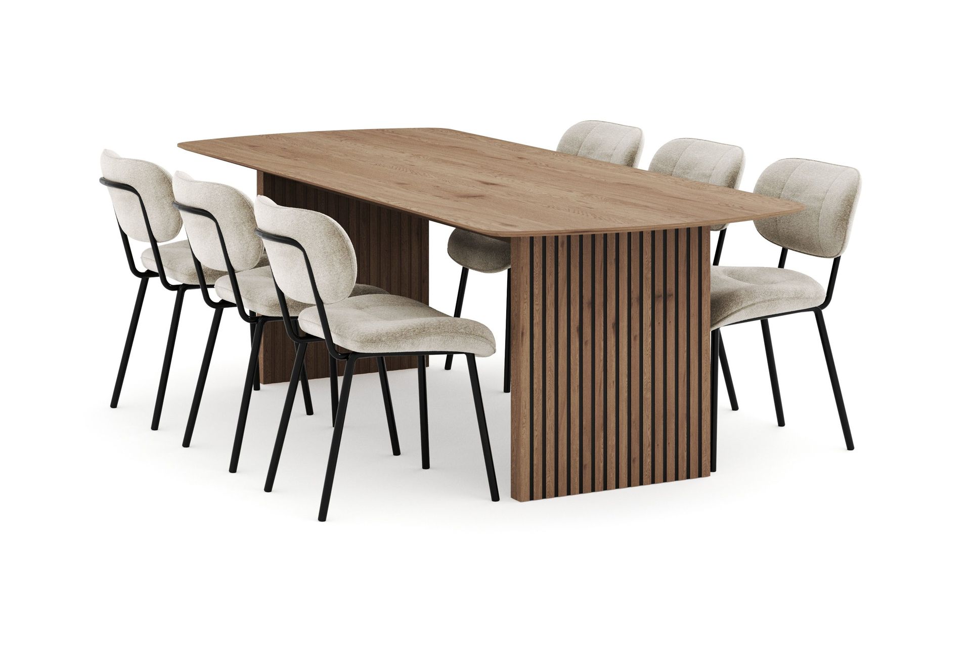 richeto matgrupp 240 cm med 6 cyana matstolar - naturlig finish