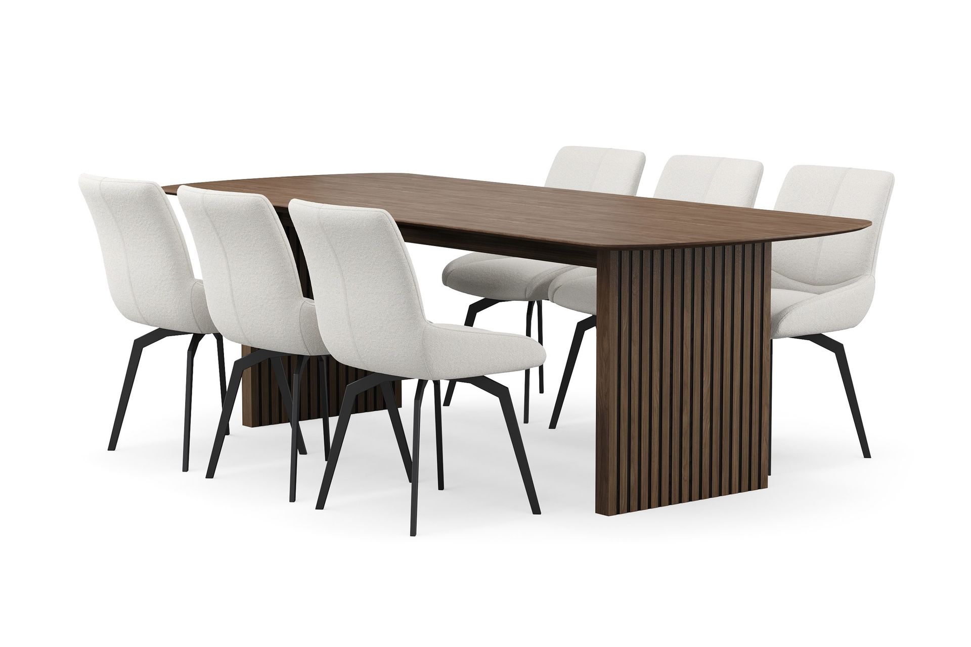 richeto matgrupp 240 cm med 6 mora snurrstolar - rökt ek/ljusbeige