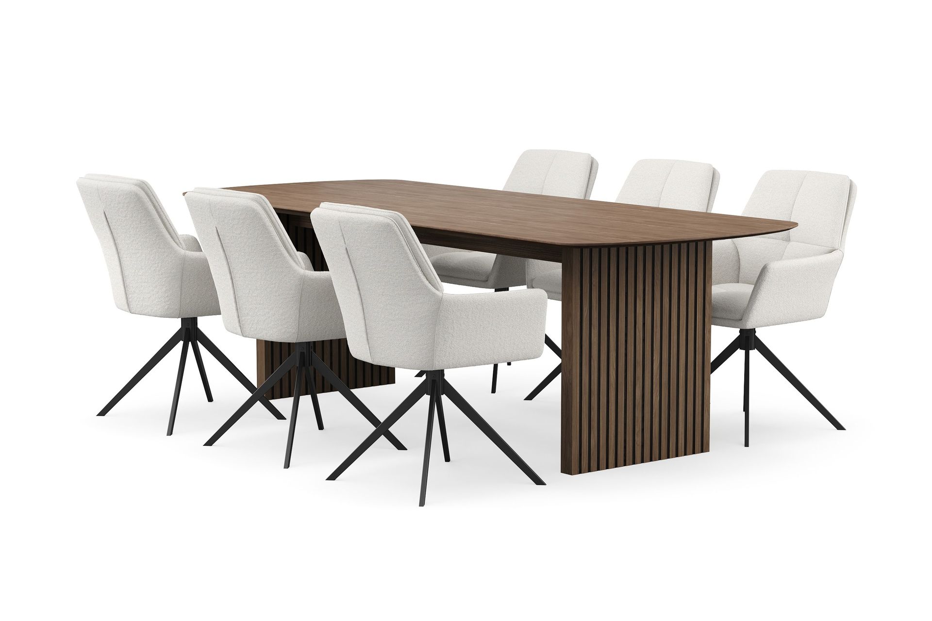 Richeto Matgrupp 240 cm med 6 Torsby Snurrstolar - R&ouml;kt ek/Ljusbeige