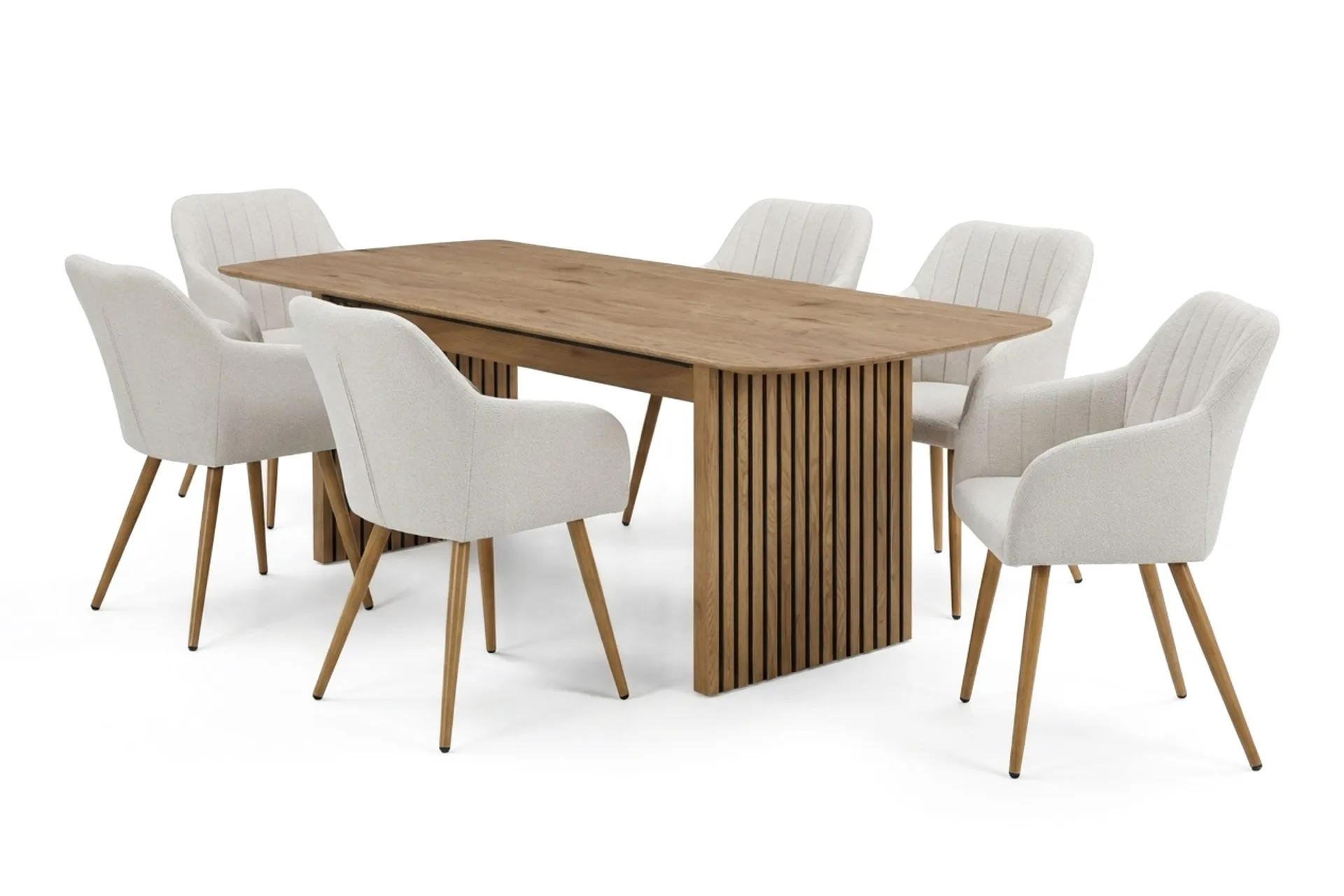 Richeto Matgrupp Ek 210 cm med 6 Filippa Matstolar - Ek/Vit