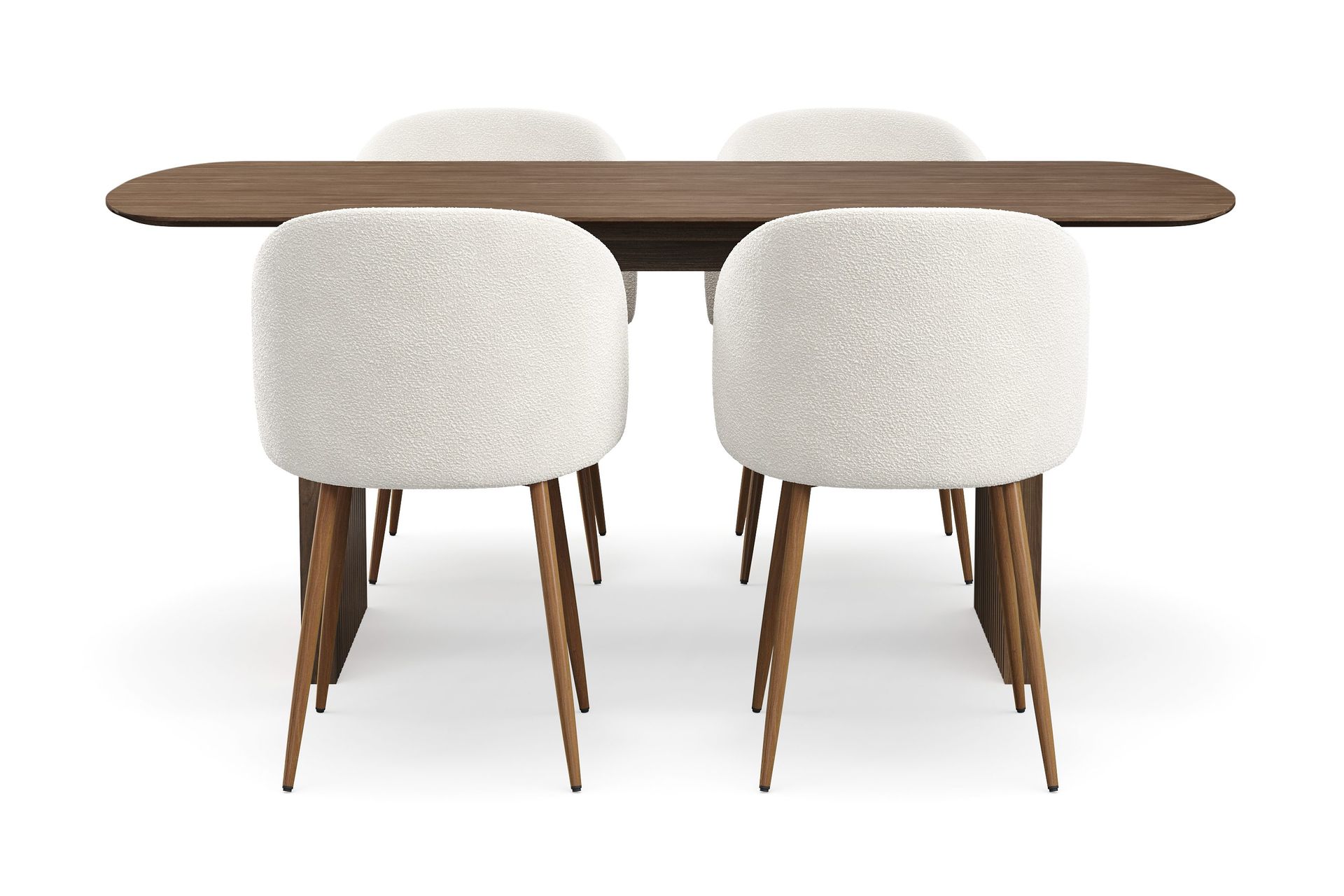 Richeto Matgrupp med 4 Greya Matstolar med Armst&ouml;d - R&ouml;kt Ek/Vit Boucl&eacute;