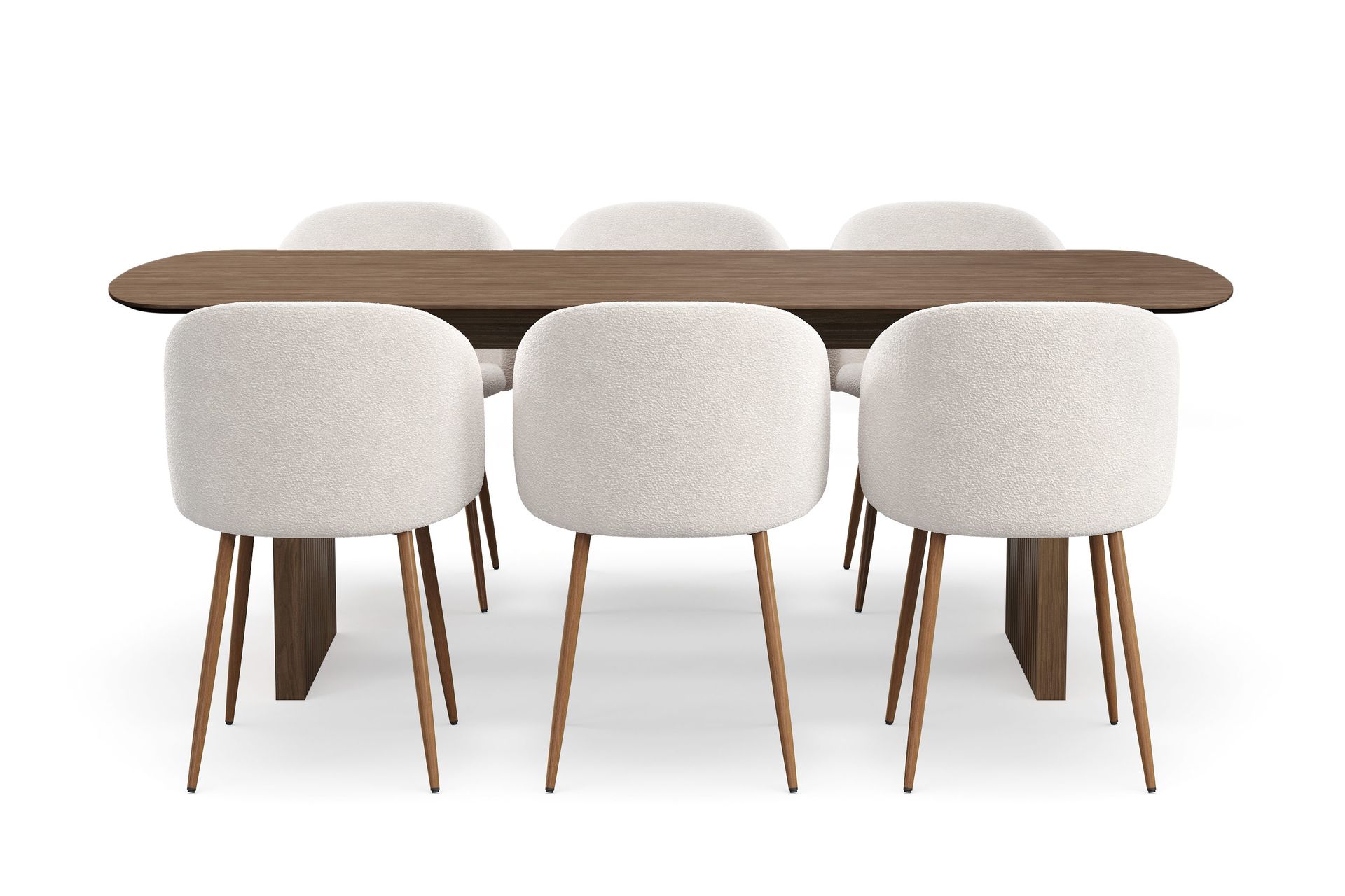 richeto matgrupp med 6 greya matstolar med armstöd - naturlig finish/vit bouclé