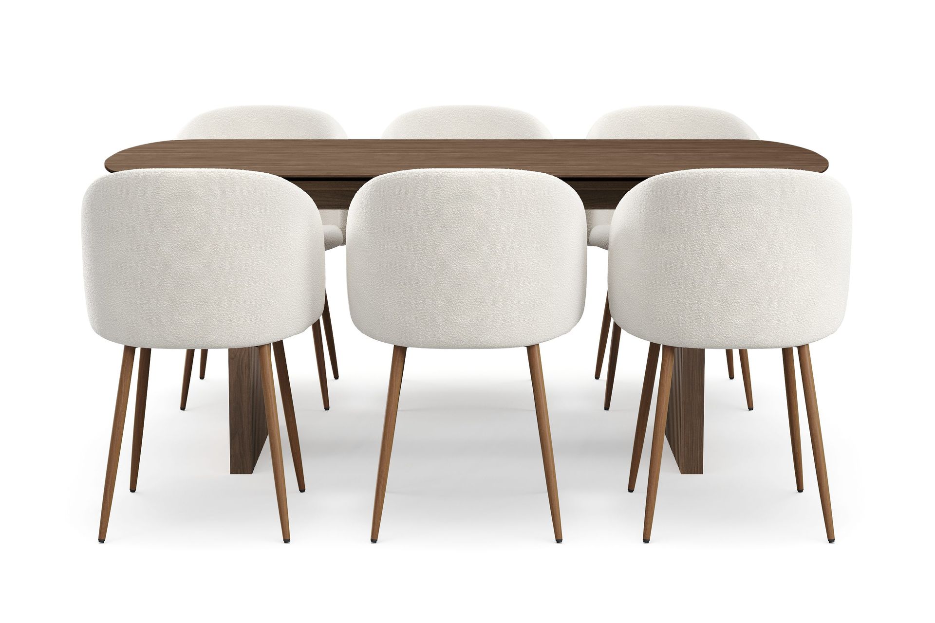 Richeto Matgrupp med 6 Greya Matstolar med Armst&ouml;d - R&ouml;kt Ek/Vit Boucl&eacute;