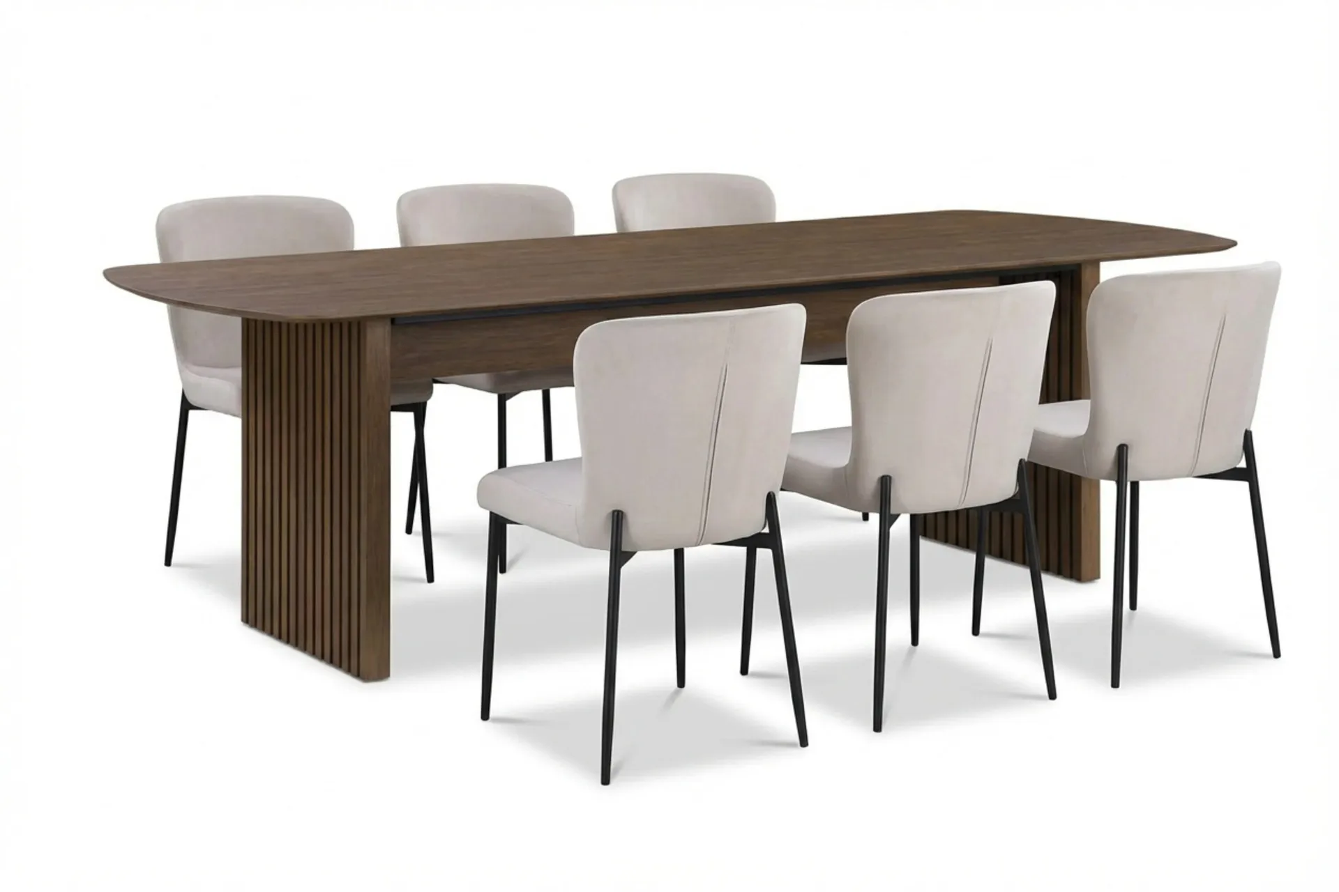 Richeto Matgrupp R&ouml;kt Ek 210 cm med 6 Elsie Matstolar - R&ouml;kt ek/Beige