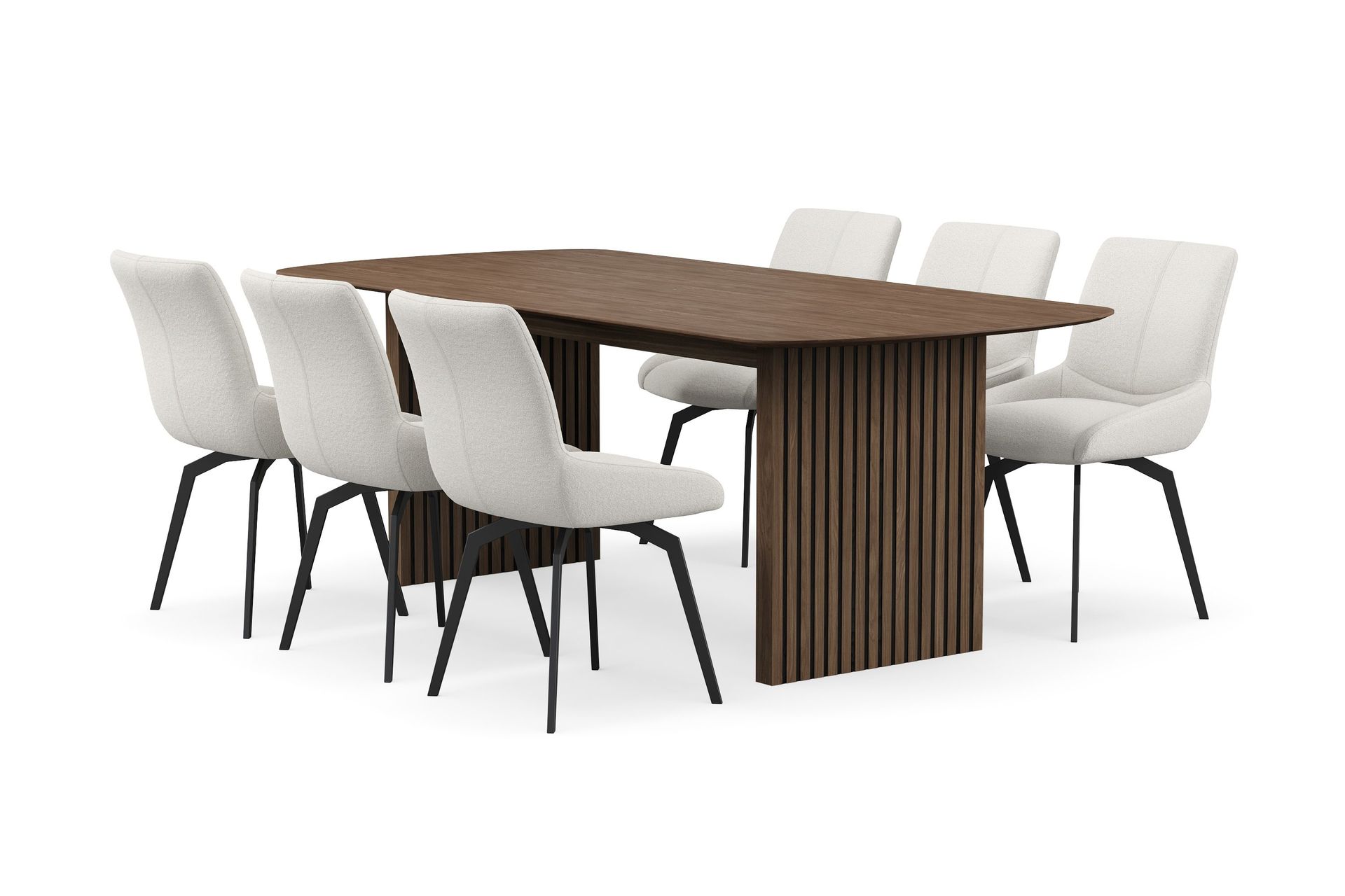 richeto matgrupp rökt ek 210 cm med 6 mora snurrstolar - rökt ek/ljusbeige