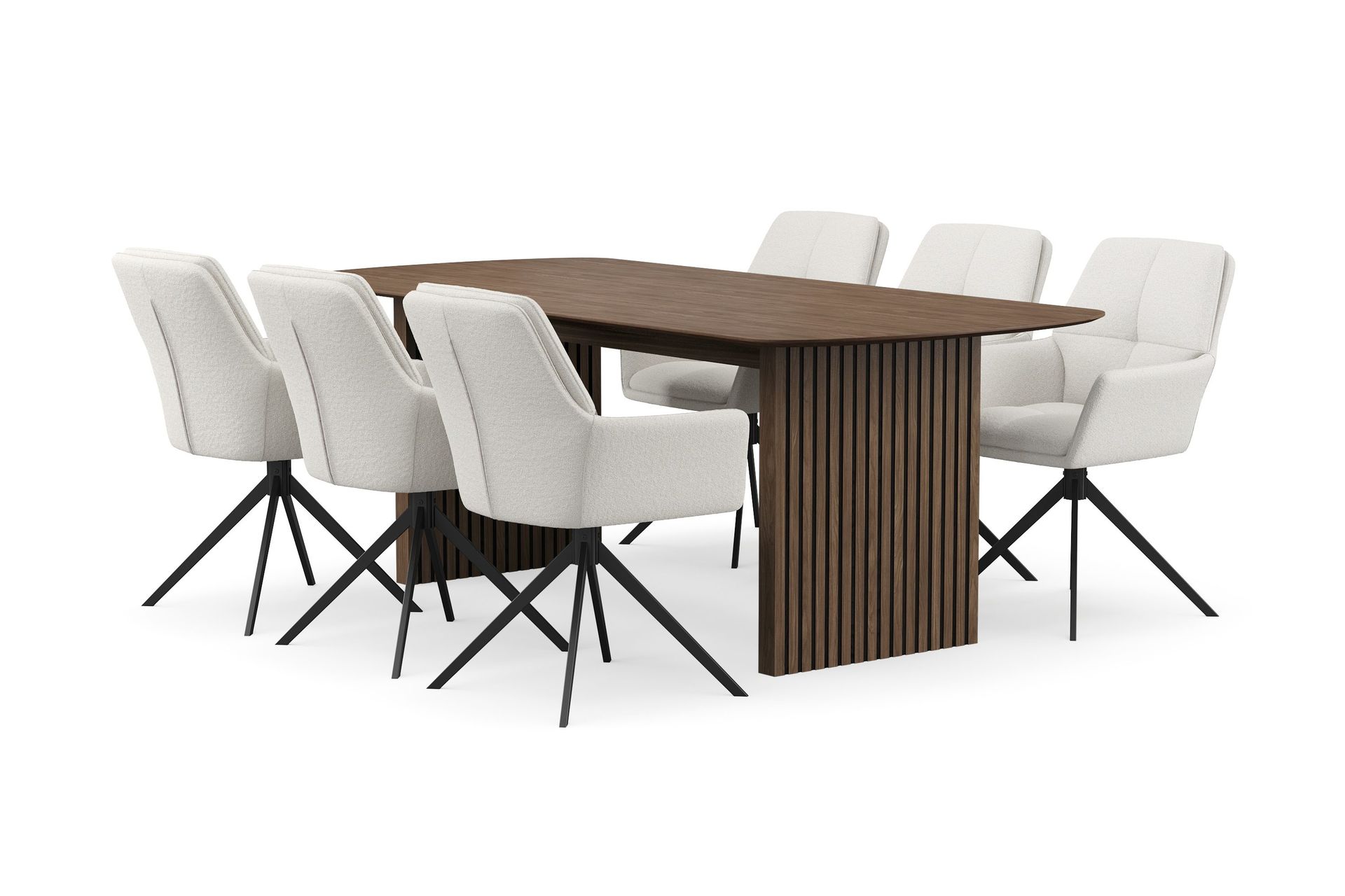 richeto matgrupp rökt ek 210 cm med 6 torsby snurrstolar - rökt ek/ljusbeige