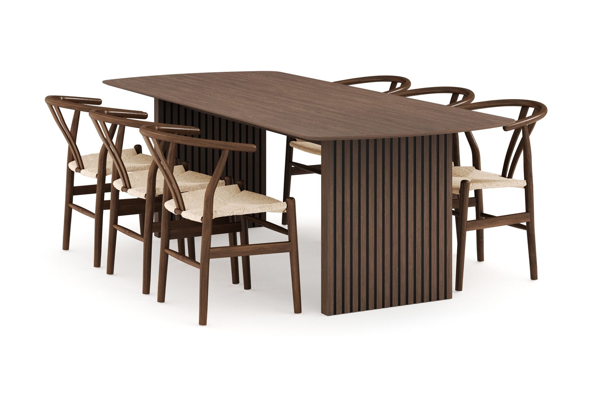 Richeto Matgrupp R&ouml;kt Ek 240 cm med 6 Dastoori Matstolar - R&ouml;kt ek