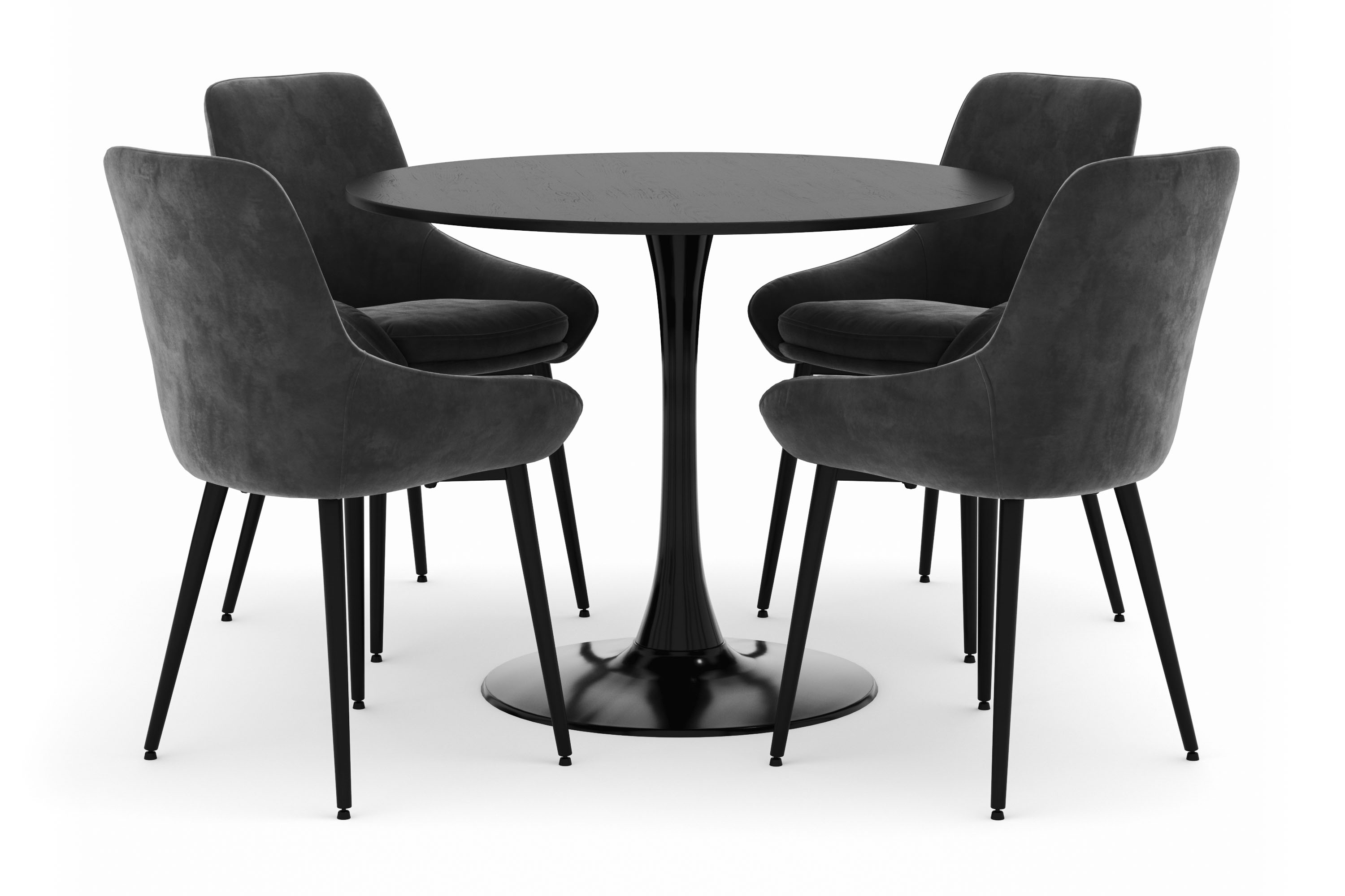 ringstad rund matgrupp 100cm med 4 alsarp matstolar - svart