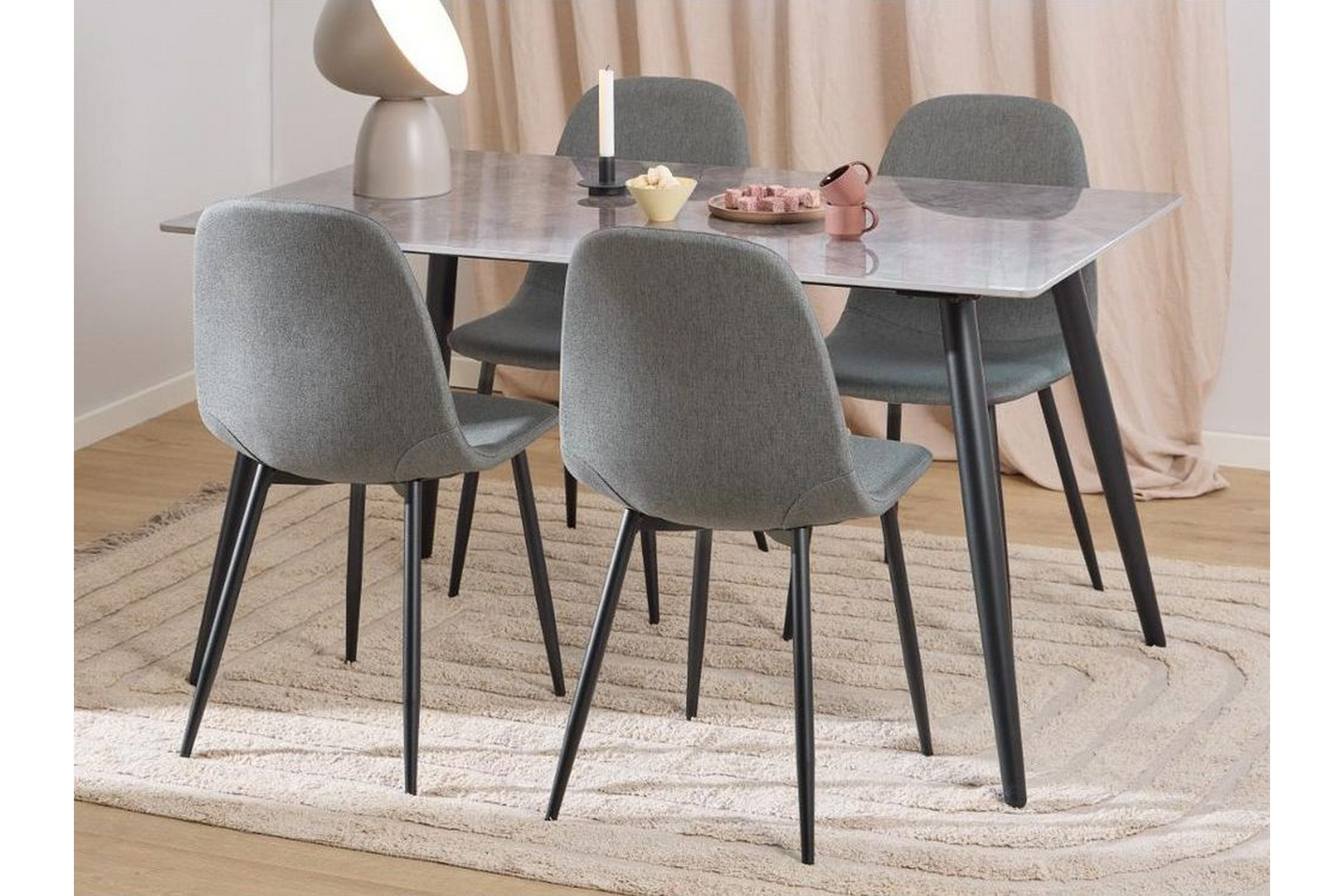 sanjoan matgrupp 140 cm + 4 st salaman matstolar - grå/svart