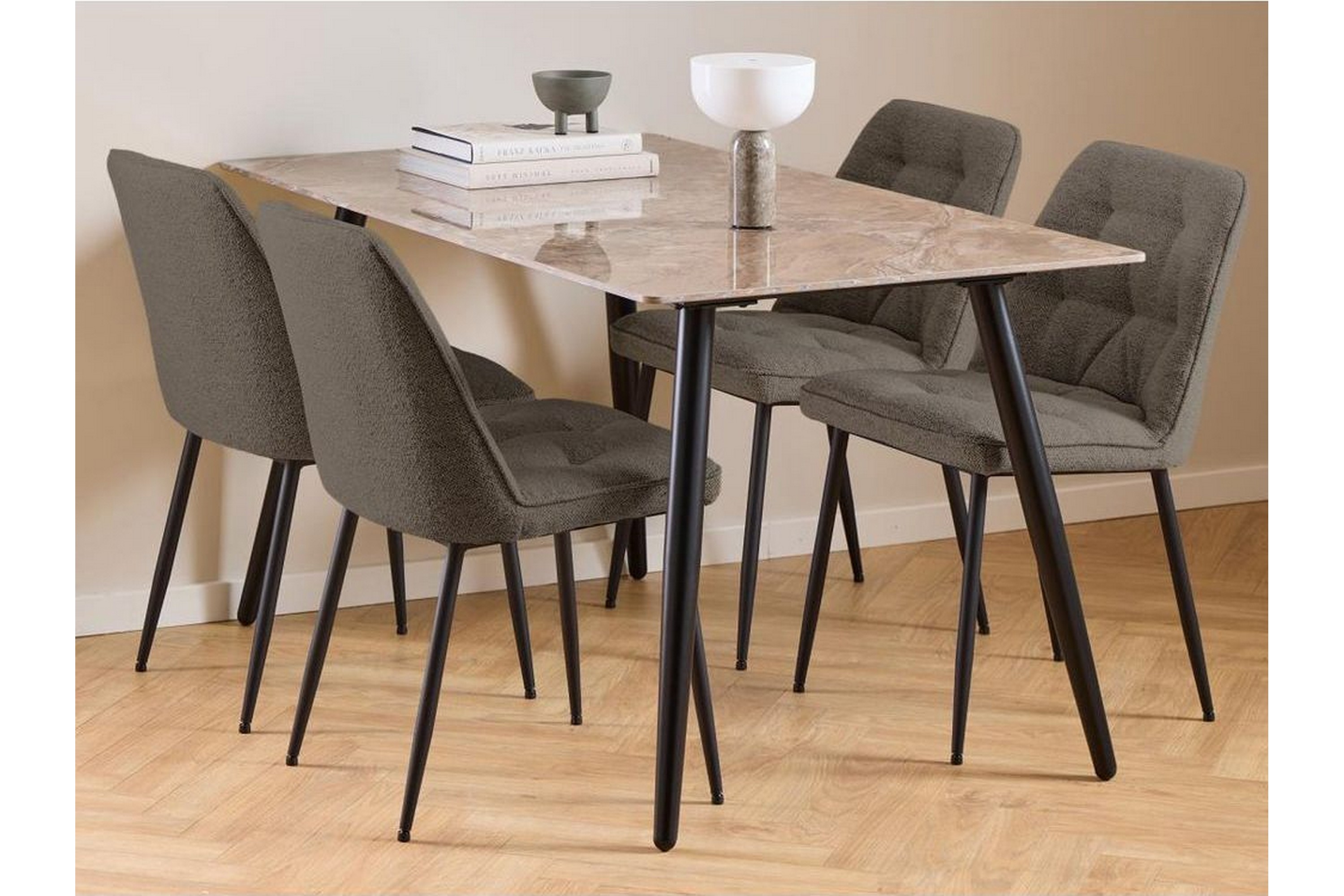 sanjoan matgrupp 140 cm + 4 st zabinka matstolar - grå/svart/brun