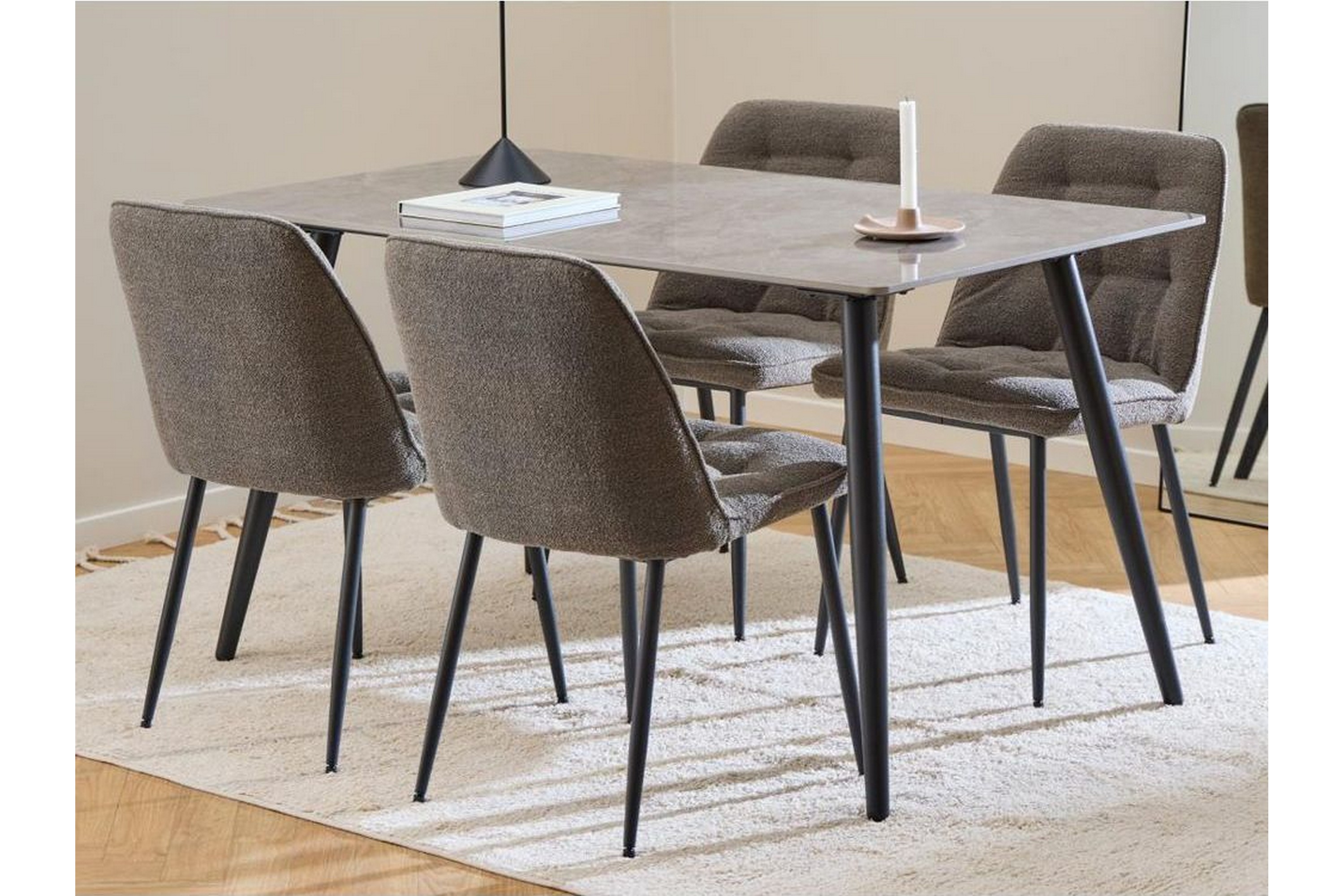 sanjoan matgrupp 140 cm + 4 st zabinka matstolar - svart/beige/brun