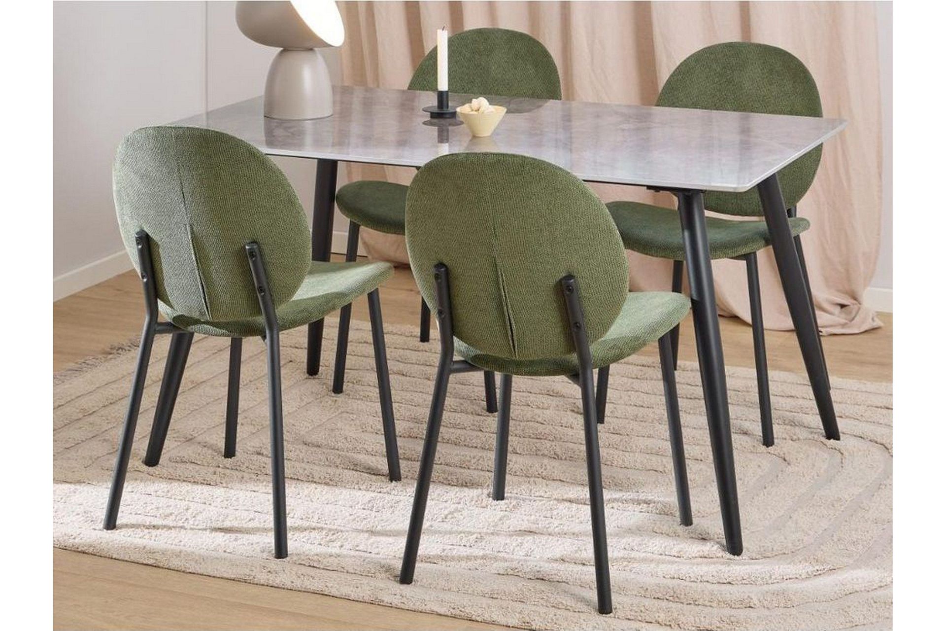Sanjoan Matgrupp 140 cm + 4 st Toroni Matstolar - Gr&aring;/Svart/Gr&ouml;n