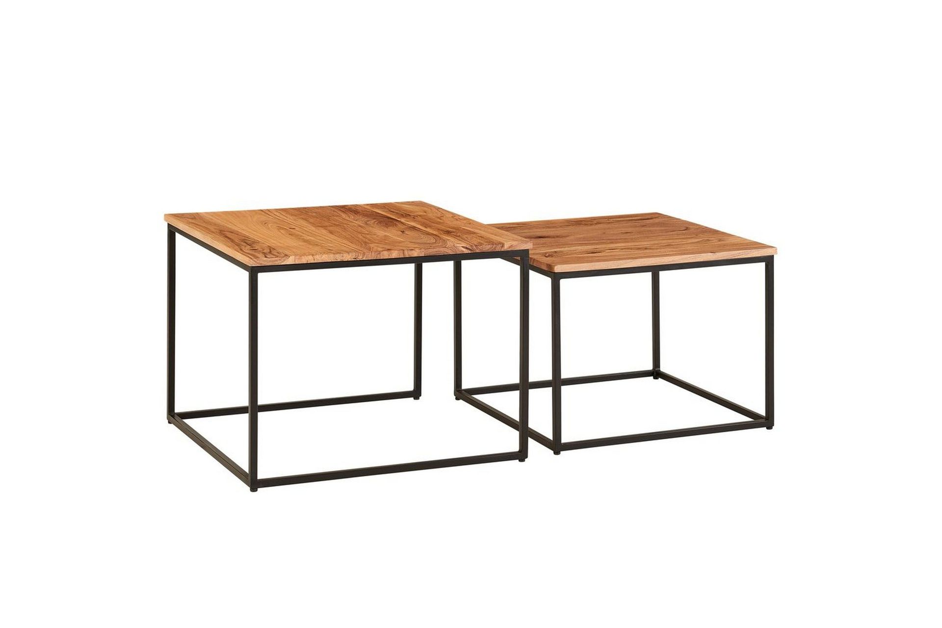 Satsbord Wohnling Set med 2 i massivt tr&auml; fyrkantiga metallben modern -