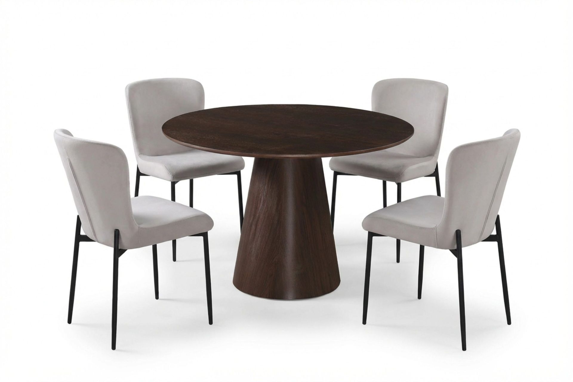 Siena Matgrupp runt 110 cm R&ouml;kt Ek med 4 Elsie Matstolar - R&ouml;kt ek/Beige