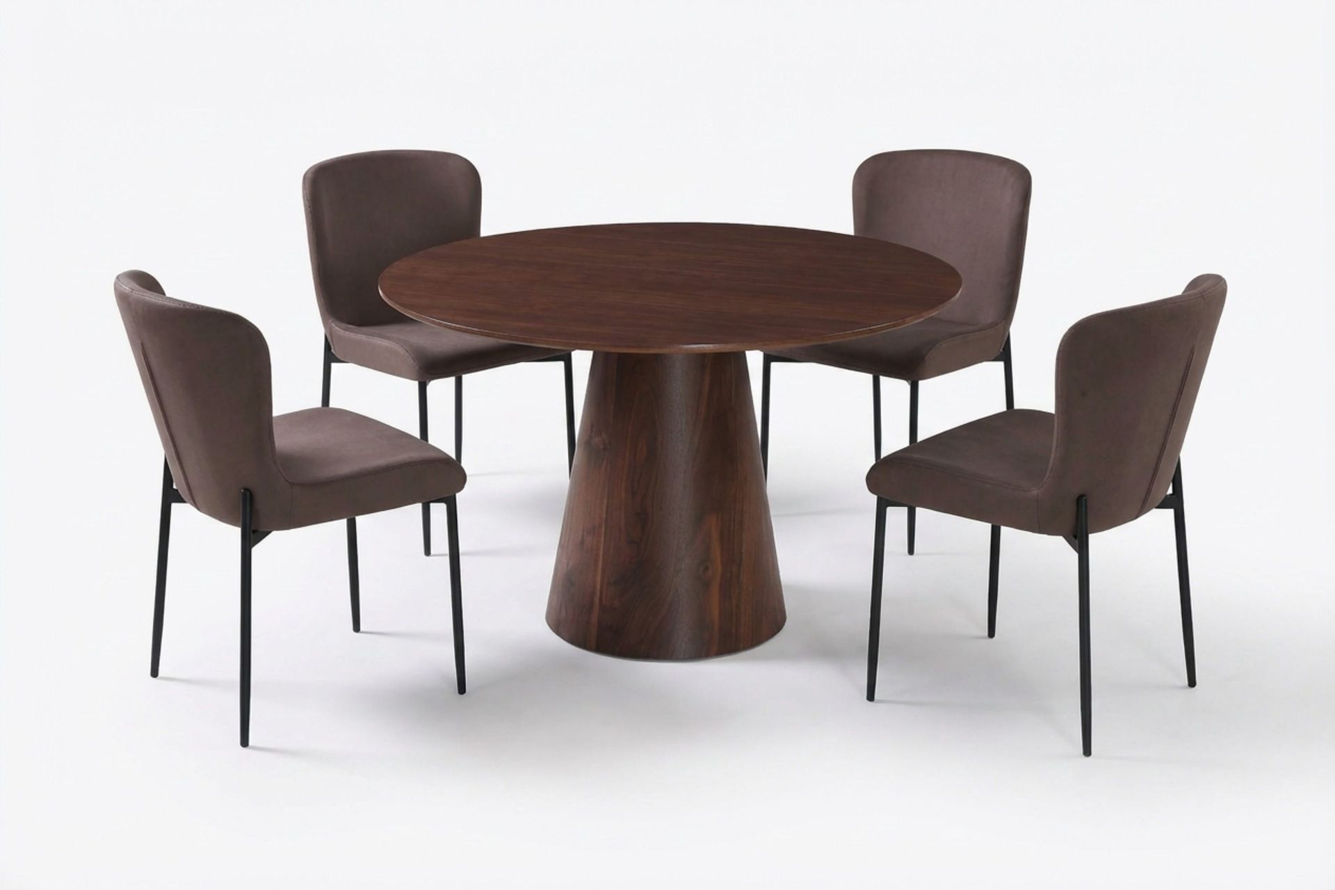 Siena Matgrupp runt 110 cm Valn&ouml;t med 4 Elsie Matstolar - Valn&ouml;t/Brun