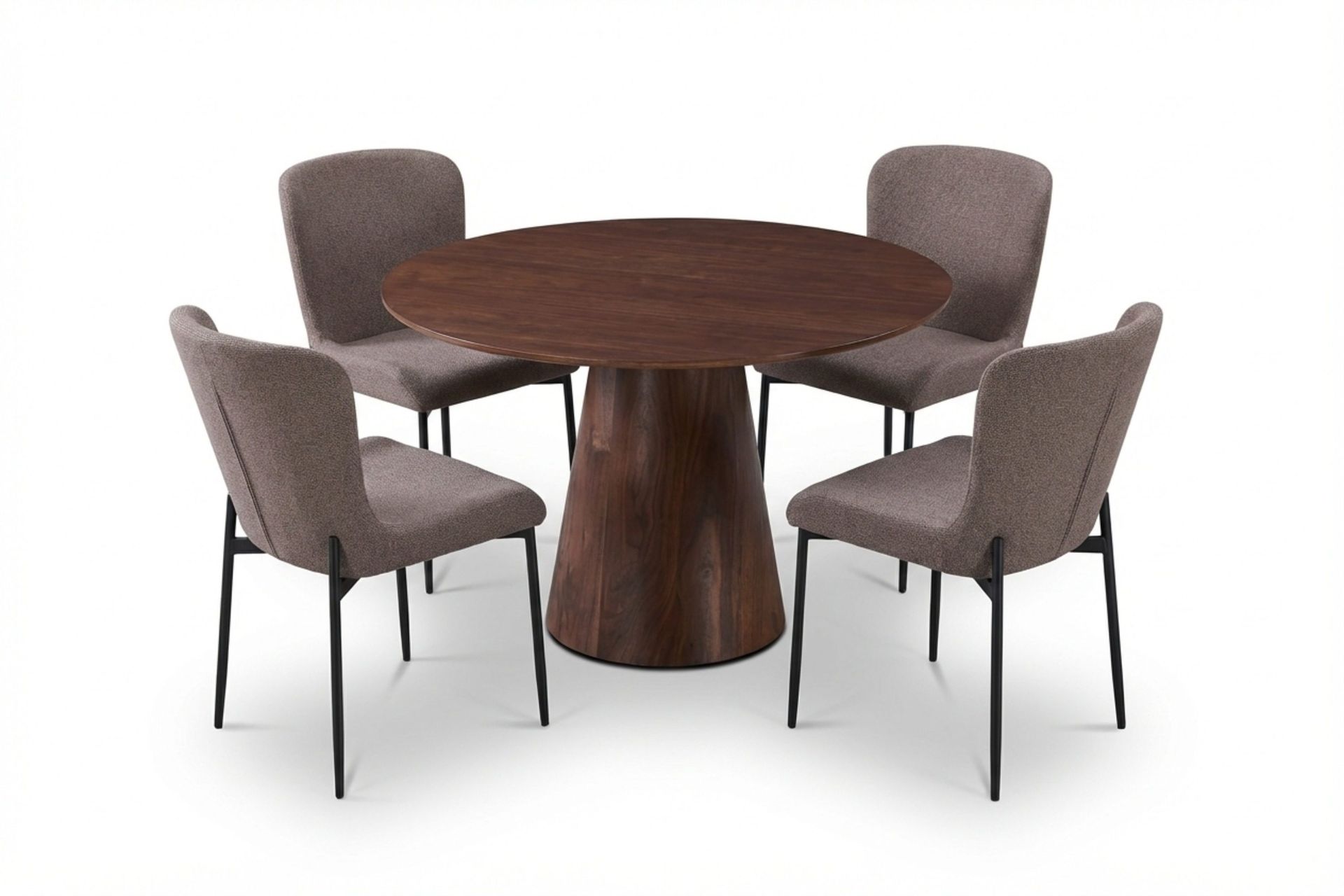 Siena Matgrupp runt 110 cm Valn&ouml;t med 4 Elsie Matstolar - Valn&ouml;t/Gr&aring;