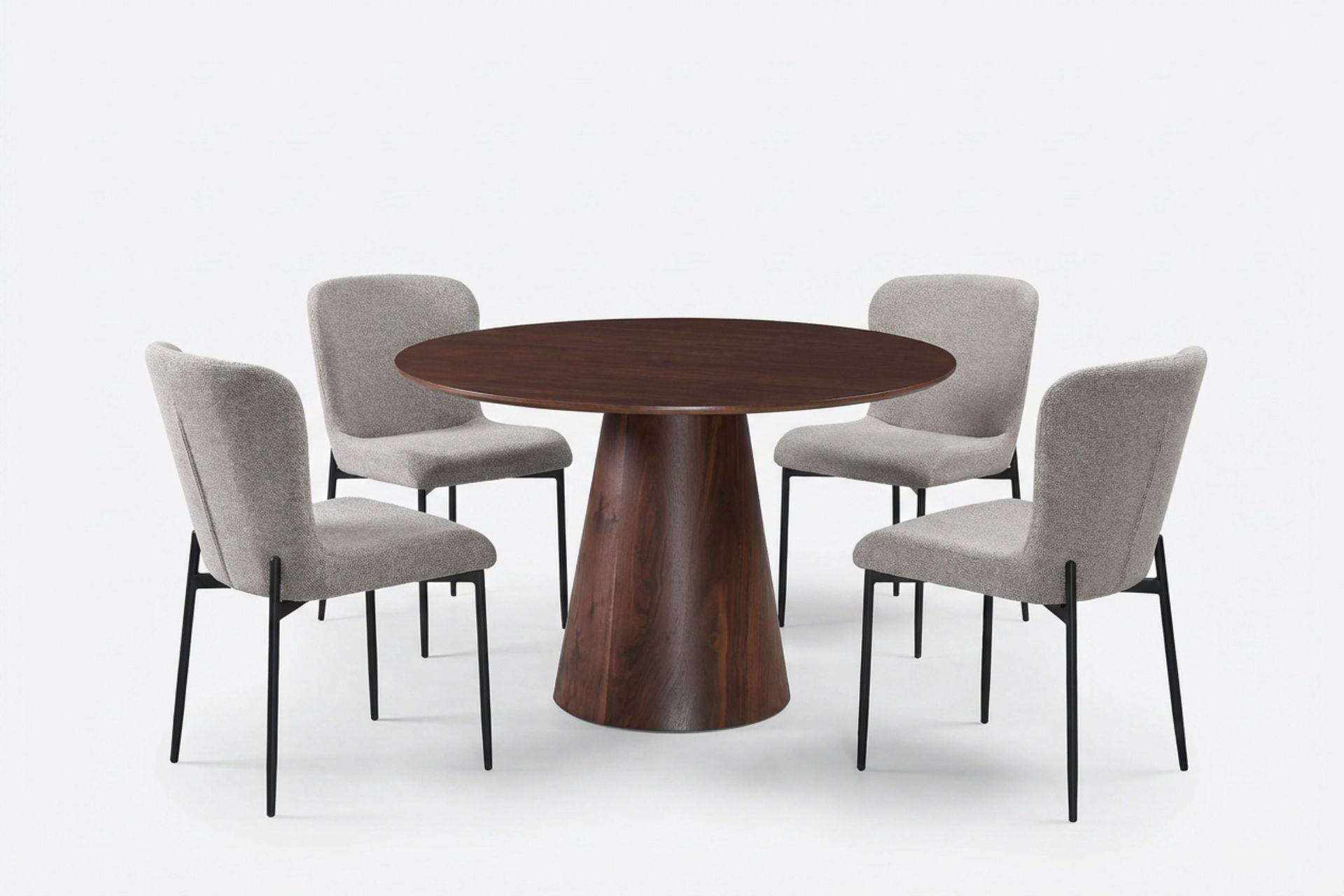 Siena Matgrupp runt 110 cm Valn&ouml;t med 4 Elsie Matstolar - Valn&ouml;t/Ljusgr&aring;