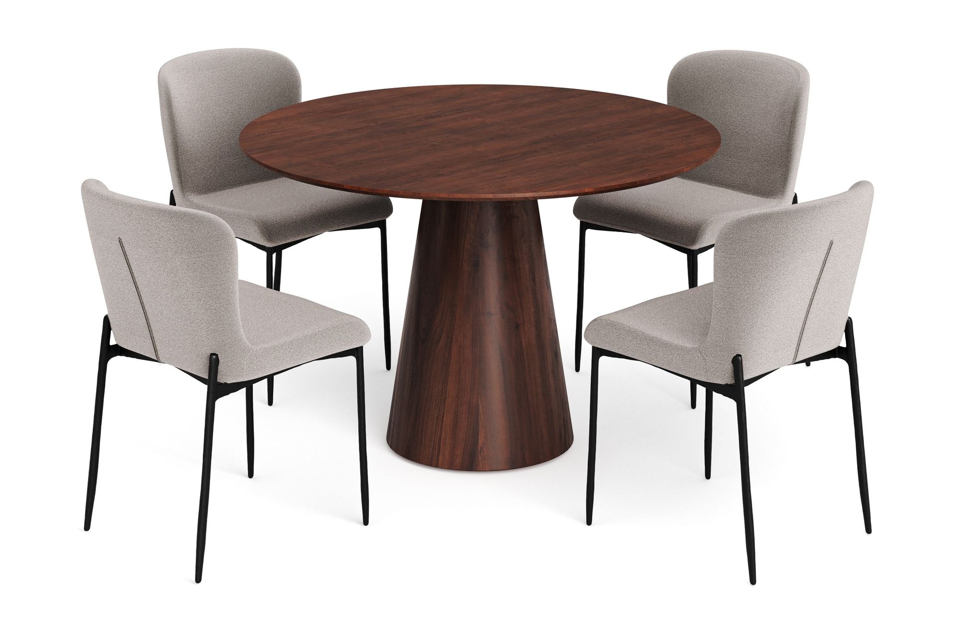 Siena Matgrupp runt 110 cm Valn&ouml;t med 4 Elsie Matstolar - Valn&ouml;t/Ljusgr&aring;