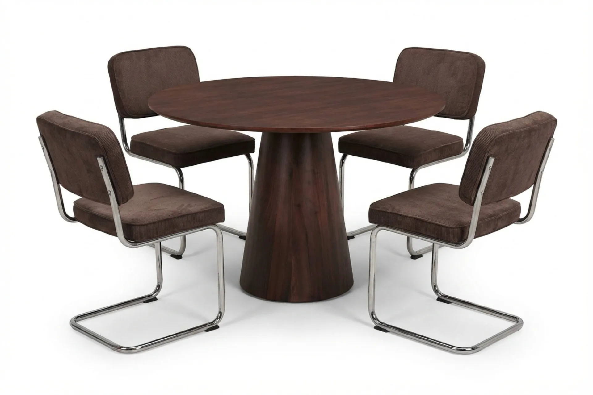 Siena Matgrupp runt 110 cm Valn&ouml;t med 4 Milva Matstolar - Valn&ouml;t