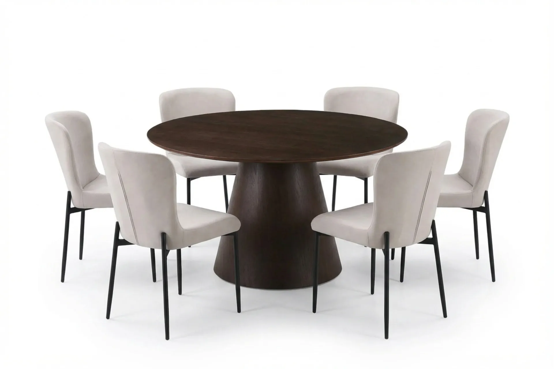 Siena Matgrupp runt 130 cm R&ouml;kt Ek med 6 Elsie Matstolar - R&ouml;kt ek/Beige