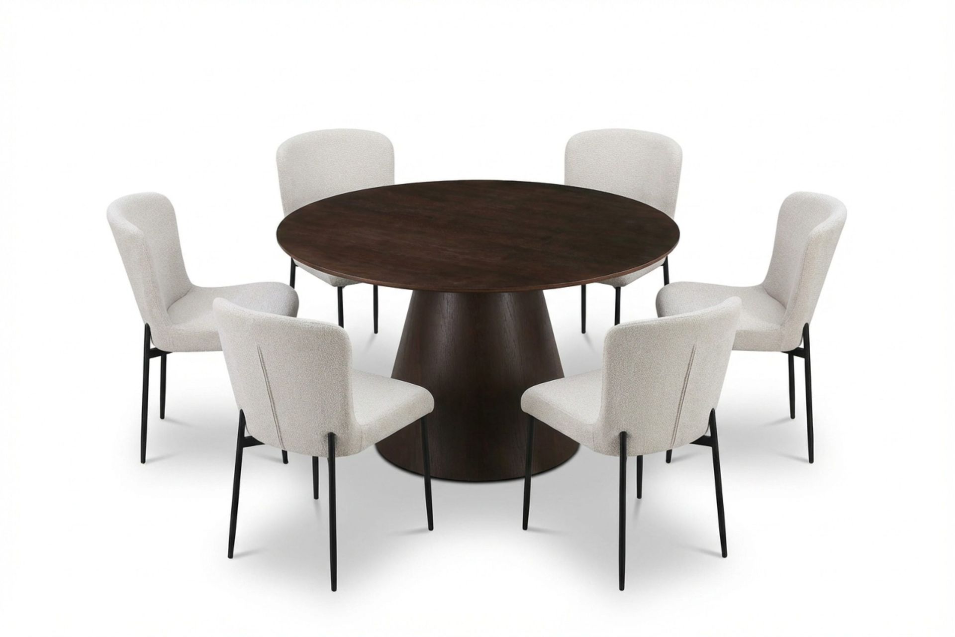 Siena Matgrupp runt 130 cm R&ouml;kt Ek med 6 Elsie Matstolar - R&ouml;kt ek/Vit