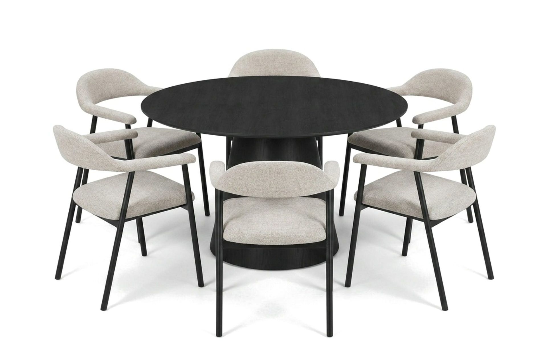 Siena Matgrupp runt 130 cm Svart med 4 Ronja Matstolar - Beige/Svart