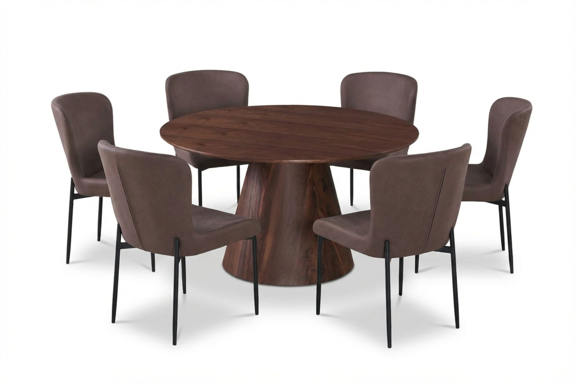 Siena Matgrupp runt 130 cm Valn&ouml;t med 6 Elsie Matstolar - Valn&ouml;t/Brun