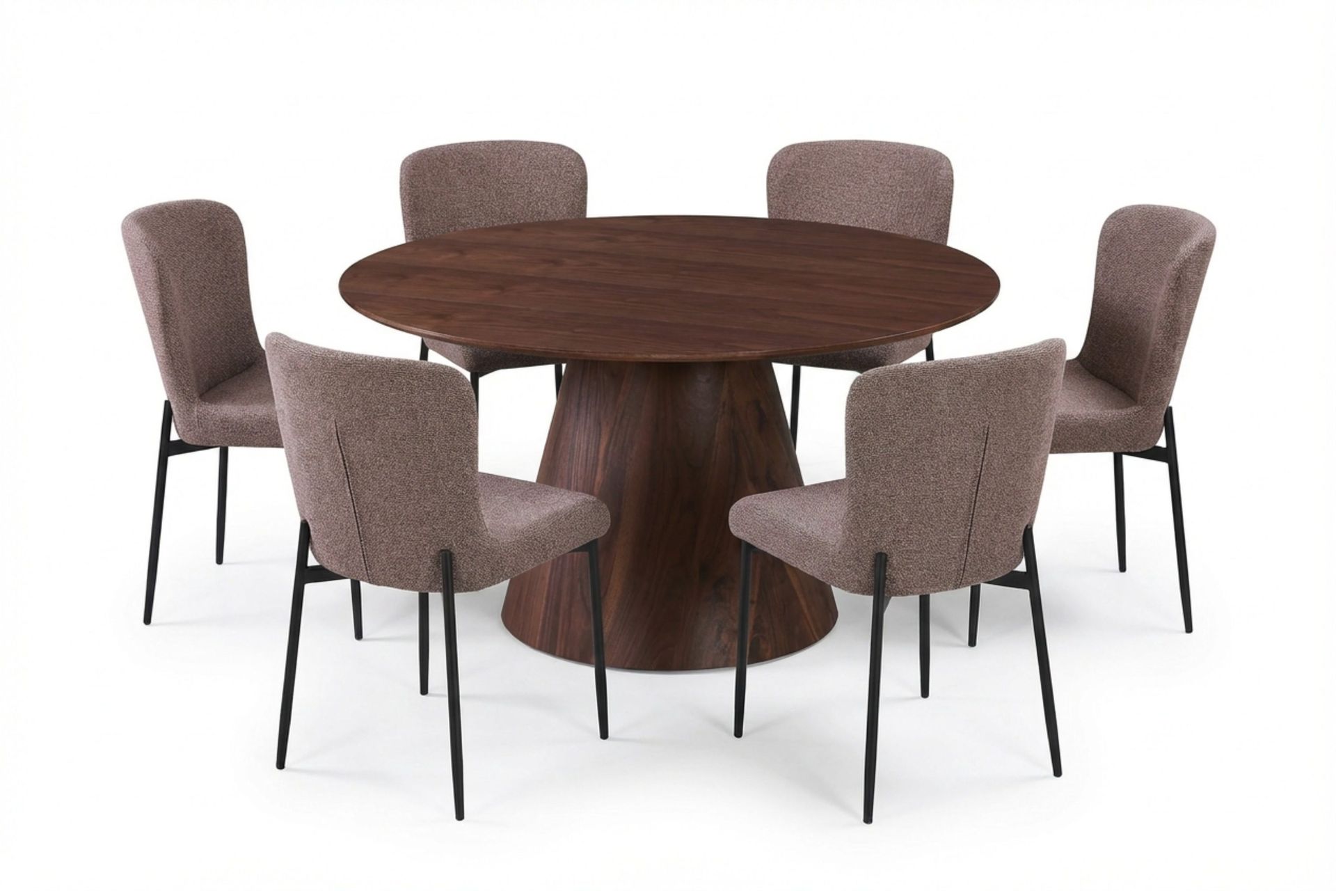 Siena Matgrupp runt 130 cm Valn&ouml;t med 6 Elsie Matstolar - Valn&ouml;t/Gr&aring;