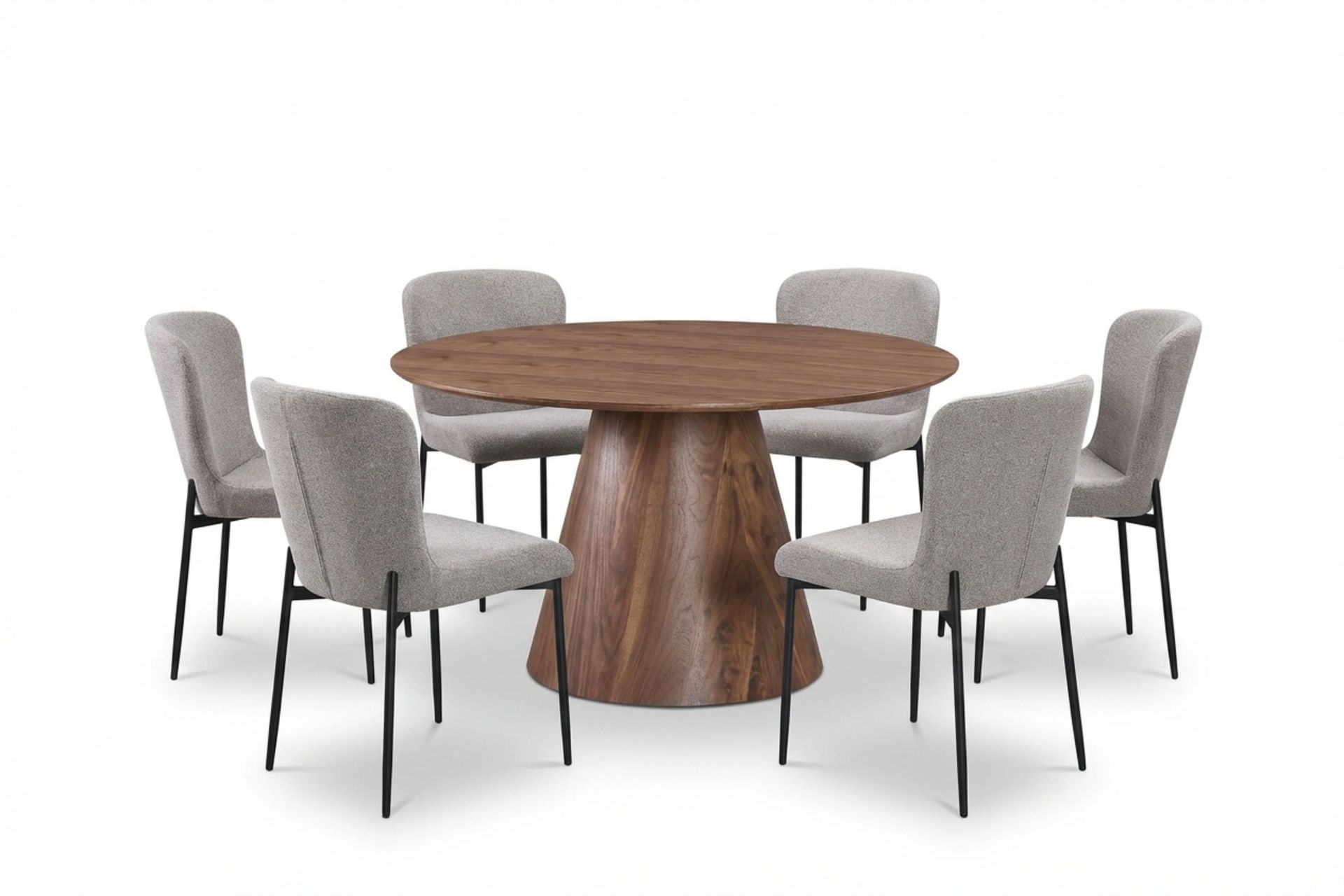 Siena Matgrupp runt 130 cm Valn&ouml;t med 6 Elsie Matstolar - Valn&ouml;t/Ljusgr&aring;