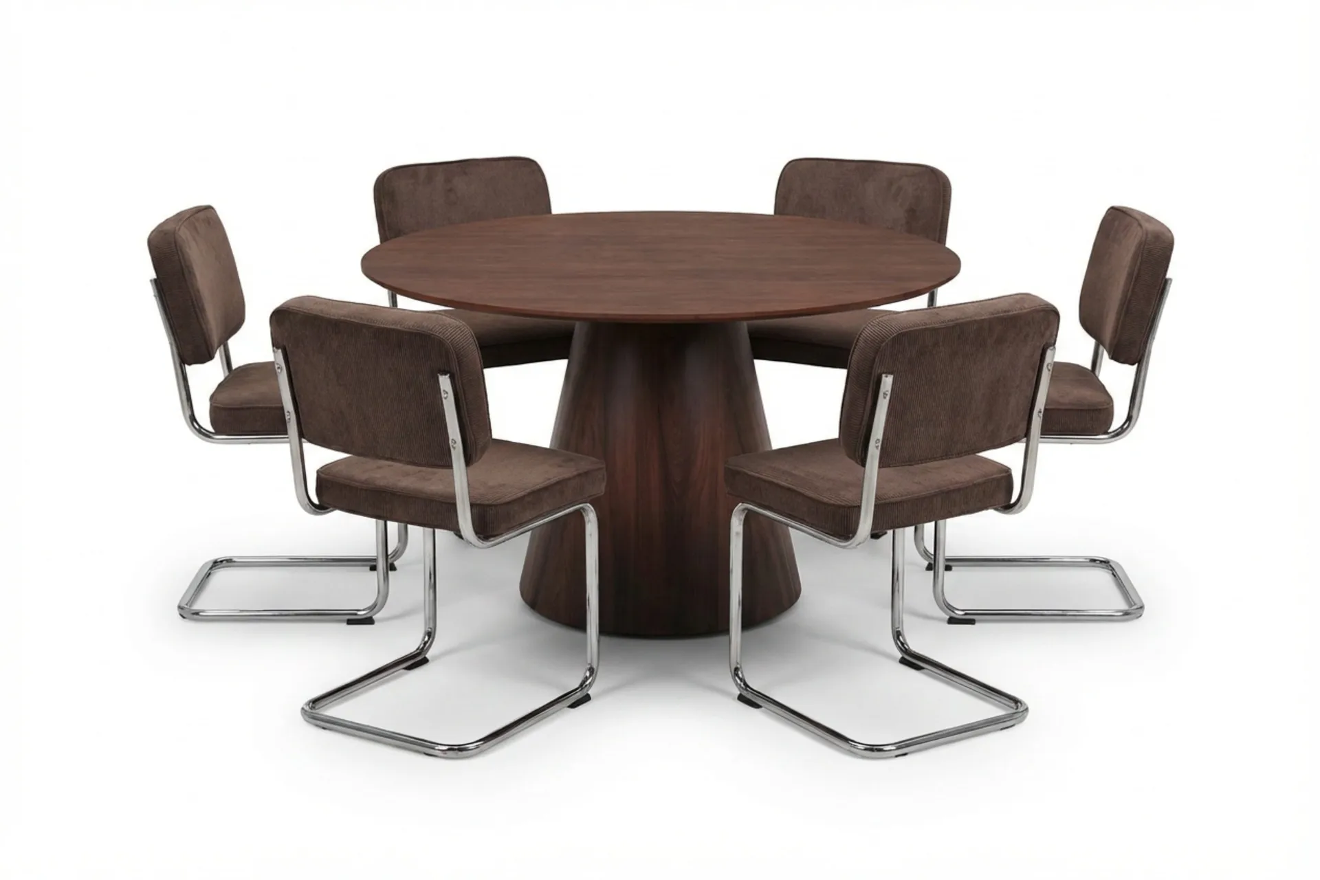 Siena Matgrupp runt 130 cm Valn&ouml;t med 6 Milva Matstolar - Valn&ouml;t