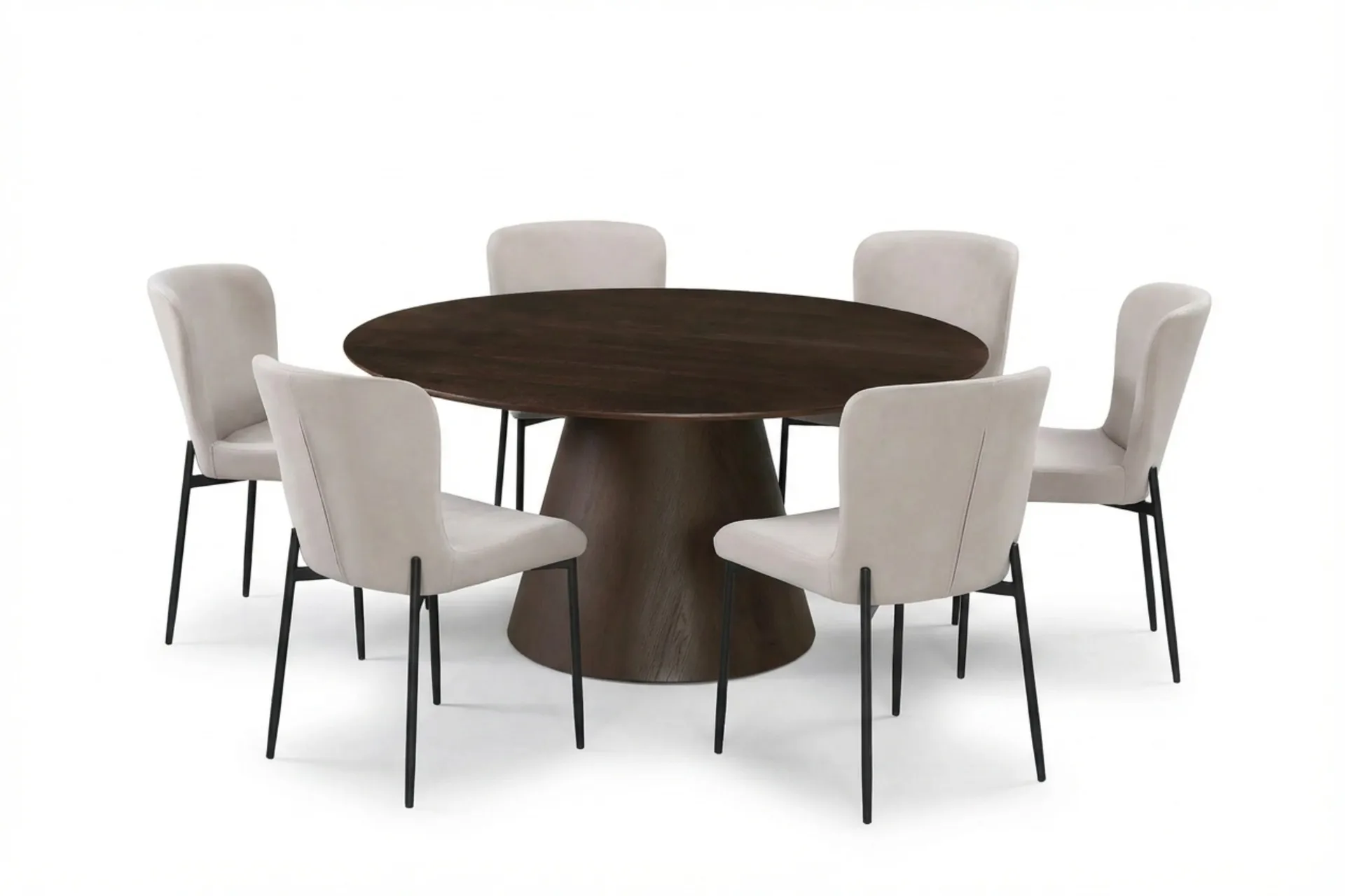 Siena Matgrupp runt 150 cm R&ouml;kt Ek med 6 Elsie Matstolar - R&ouml;kt ek/Beige