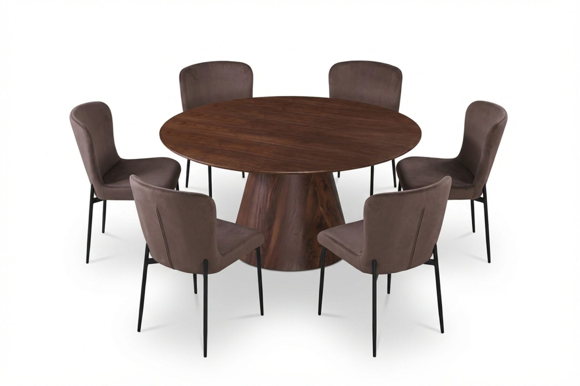 Siena Matgrupp runt 150 cm Valn&ouml;t med 6 Elsie Matstolar - Valn&ouml;t/Brun