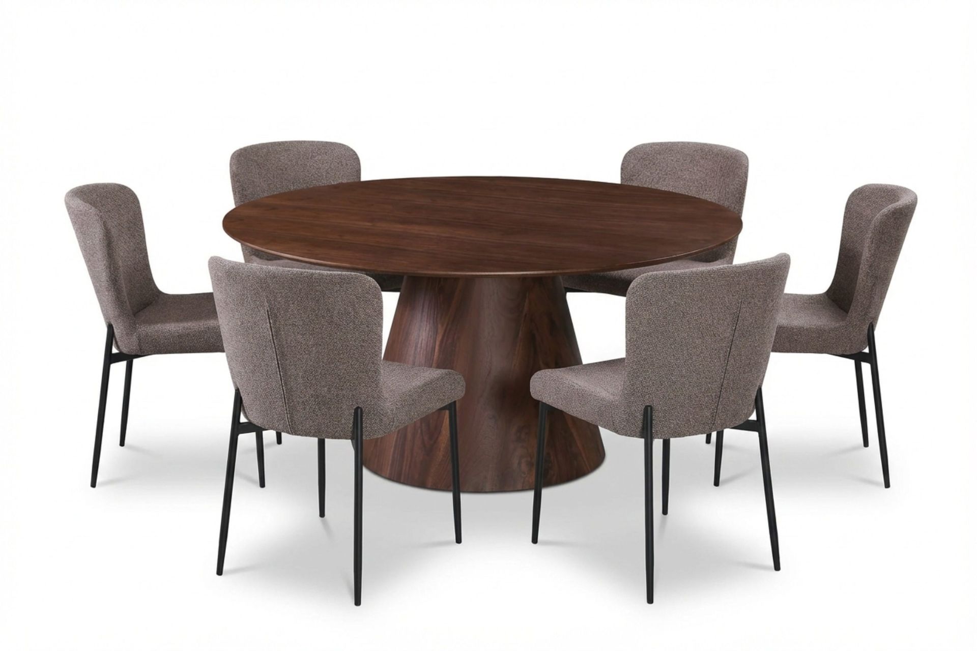 Siena Matgrupp runt 150 cm Valn&ouml;t med 6 Elsie Matstolar - Valn&ouml;t/Gr&aring;