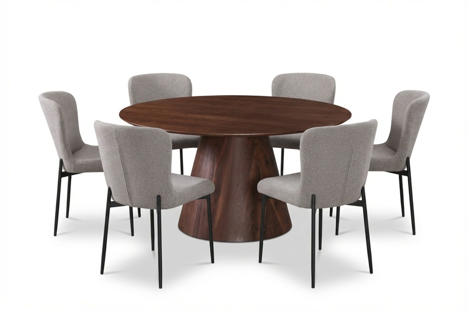 Siena Matgrupp runt 150 cm Valn&ouml;t med 6 Elsie Matstolar - Valn&ouml;t/Ljusgr&aring;