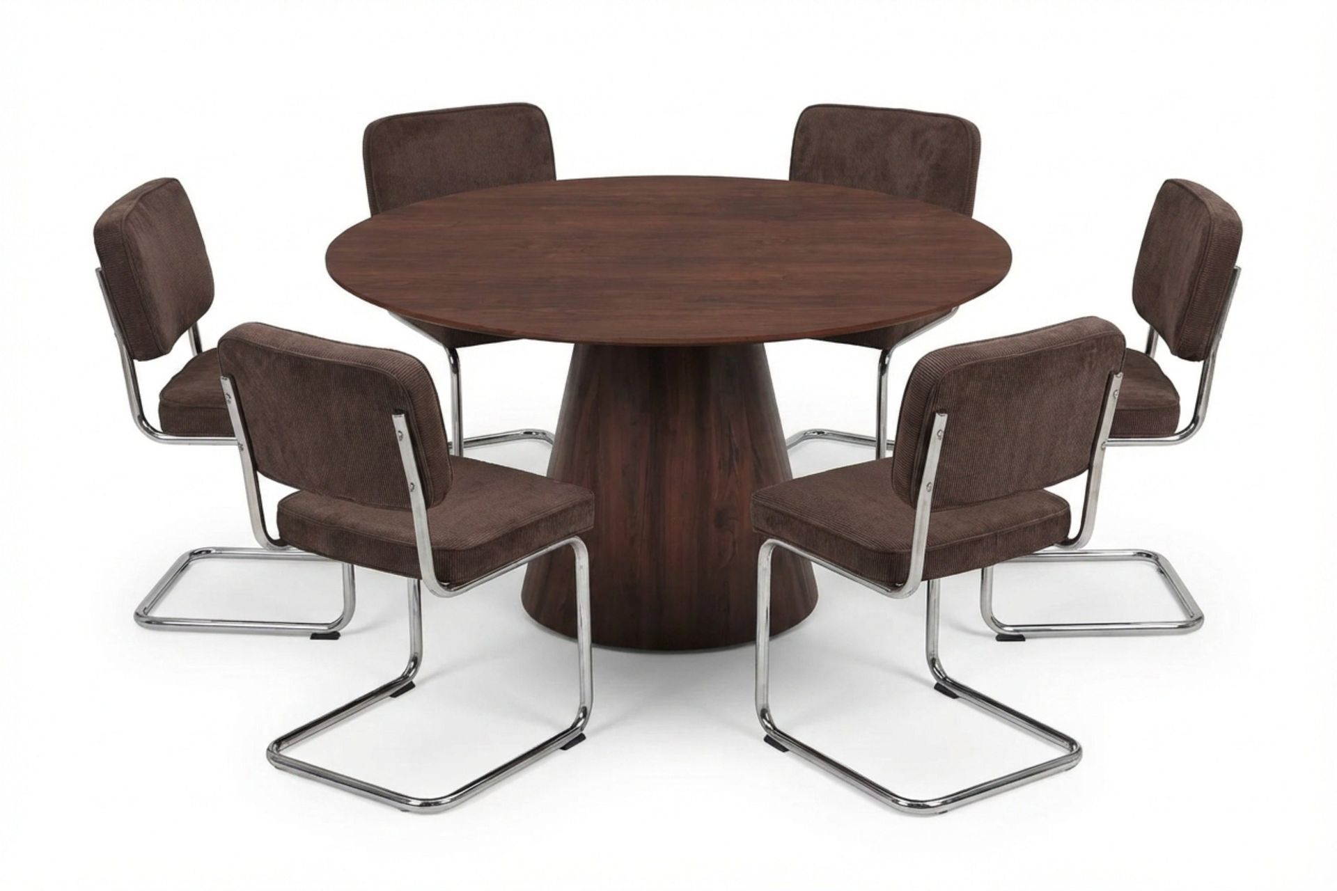 Siena Matgrupp runt 150 cm Valn&ouml;t med 6 Milva Matstolar - Valn&ouml;t