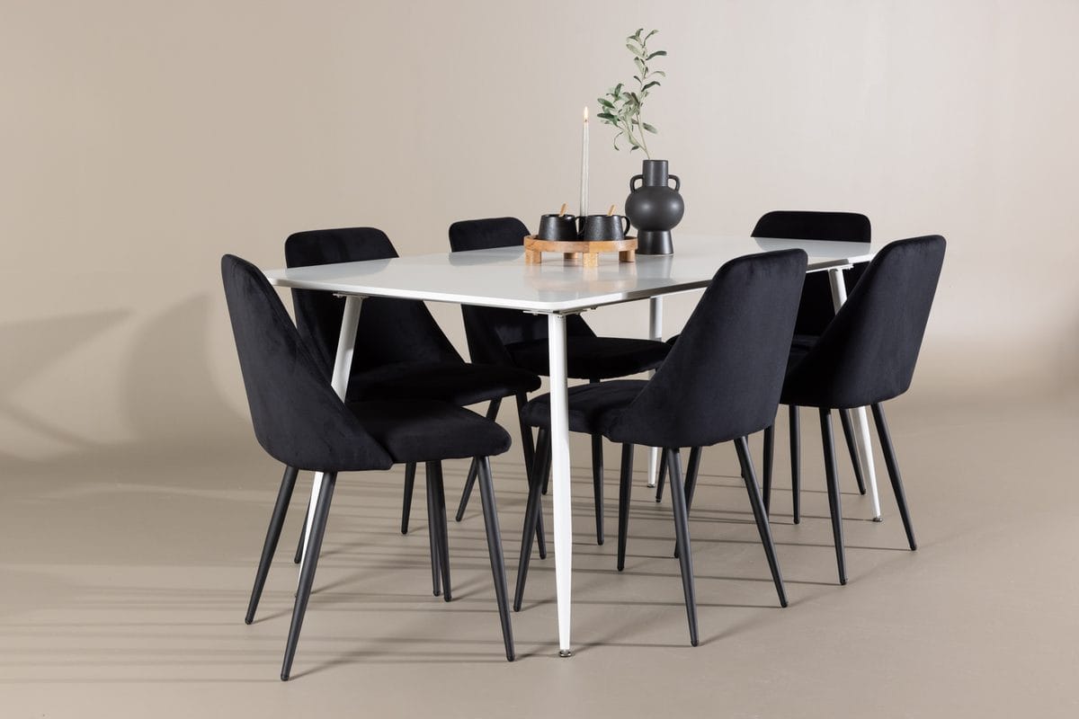 Silar Matbord 180x90 cm med 6 Night Matstol -