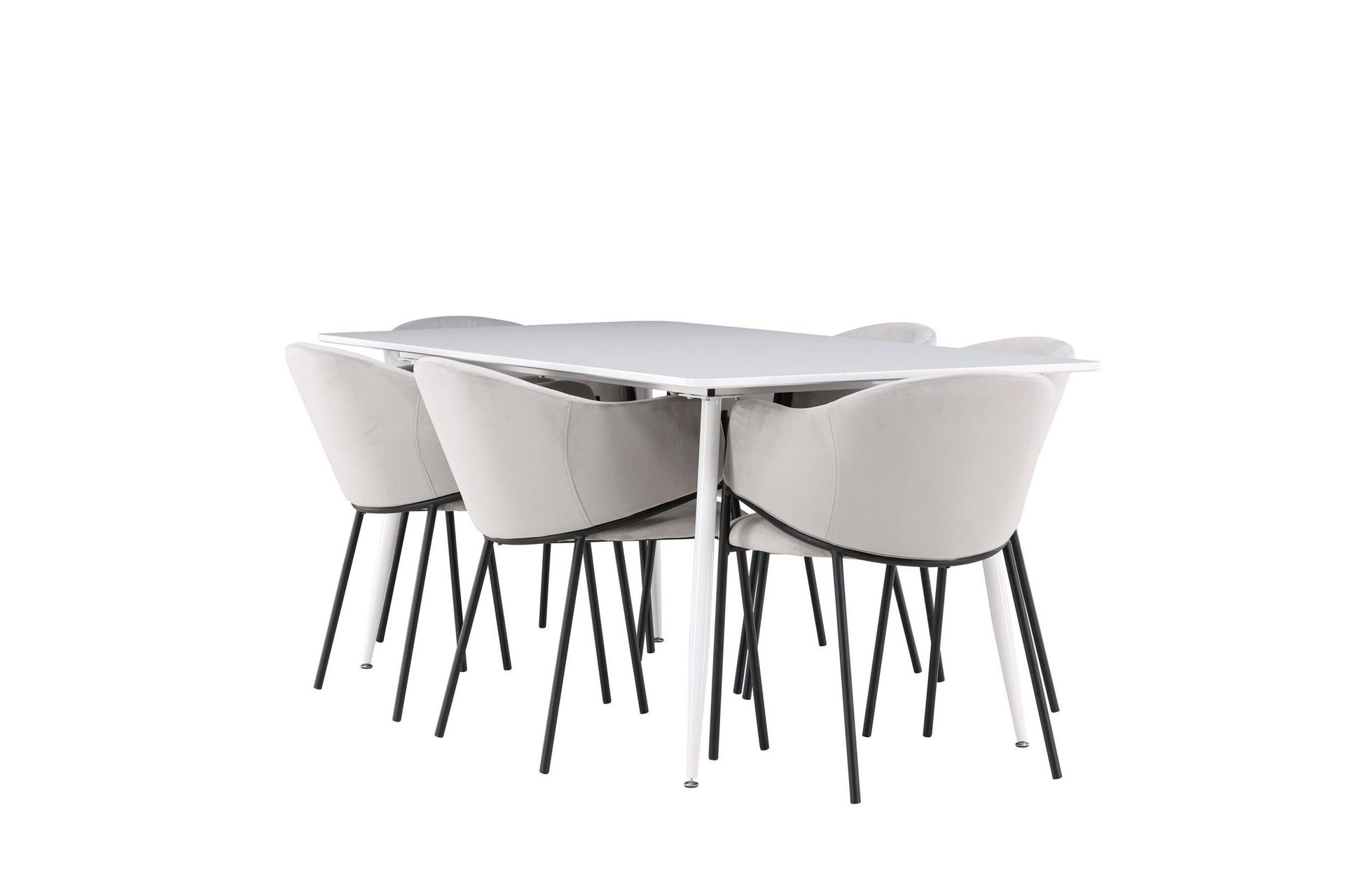 Silar Matgrupp 180 cm Rektangul&auml;r med 6 Evelina stolar - Vit/Gr&aring;